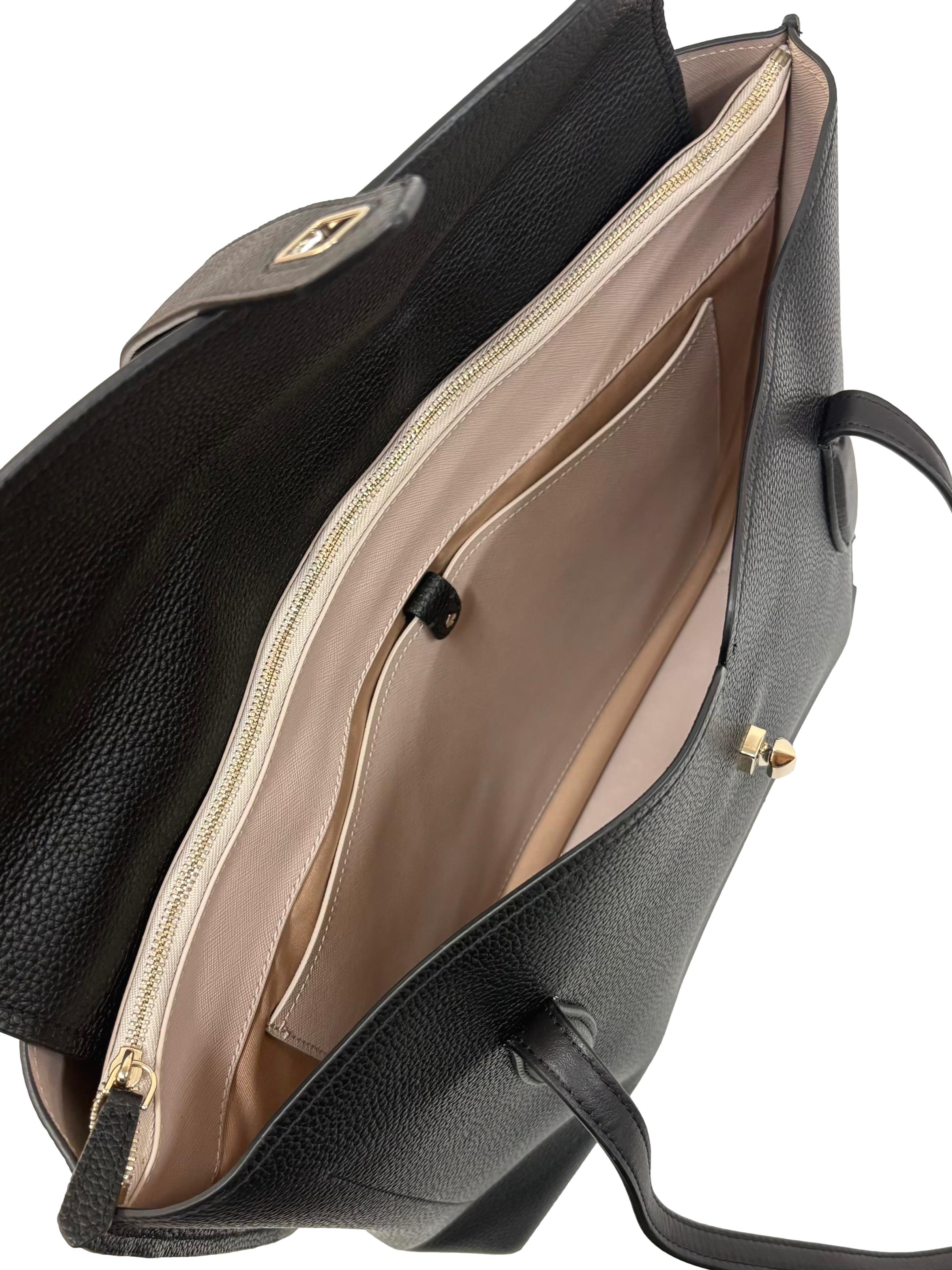 Black Pebbled Leather Laptop Tote Bag