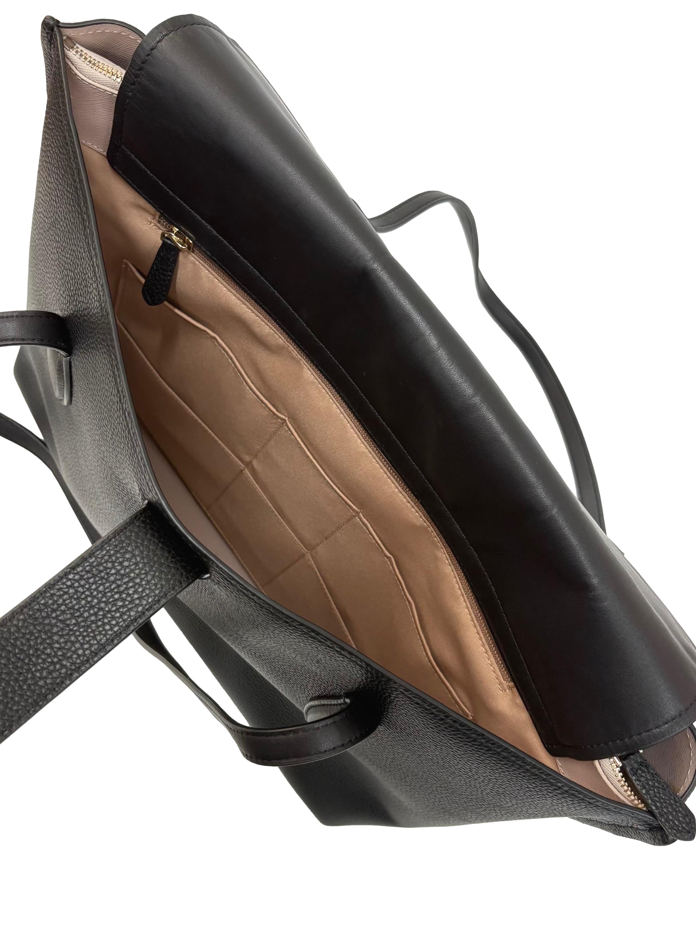 Black Pebbled Leather Laptop Tote Bag