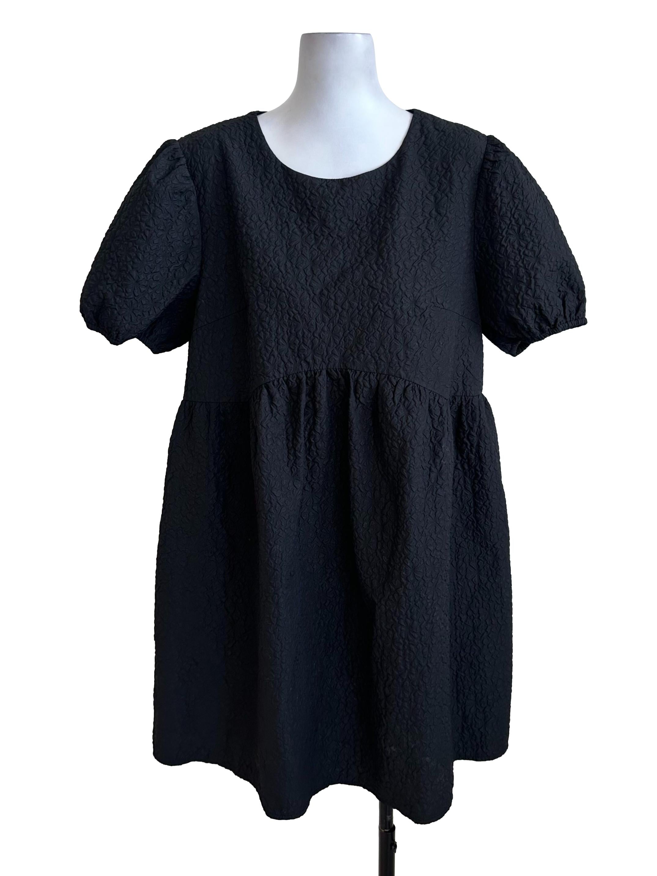 Black Textured Round Neck Dress