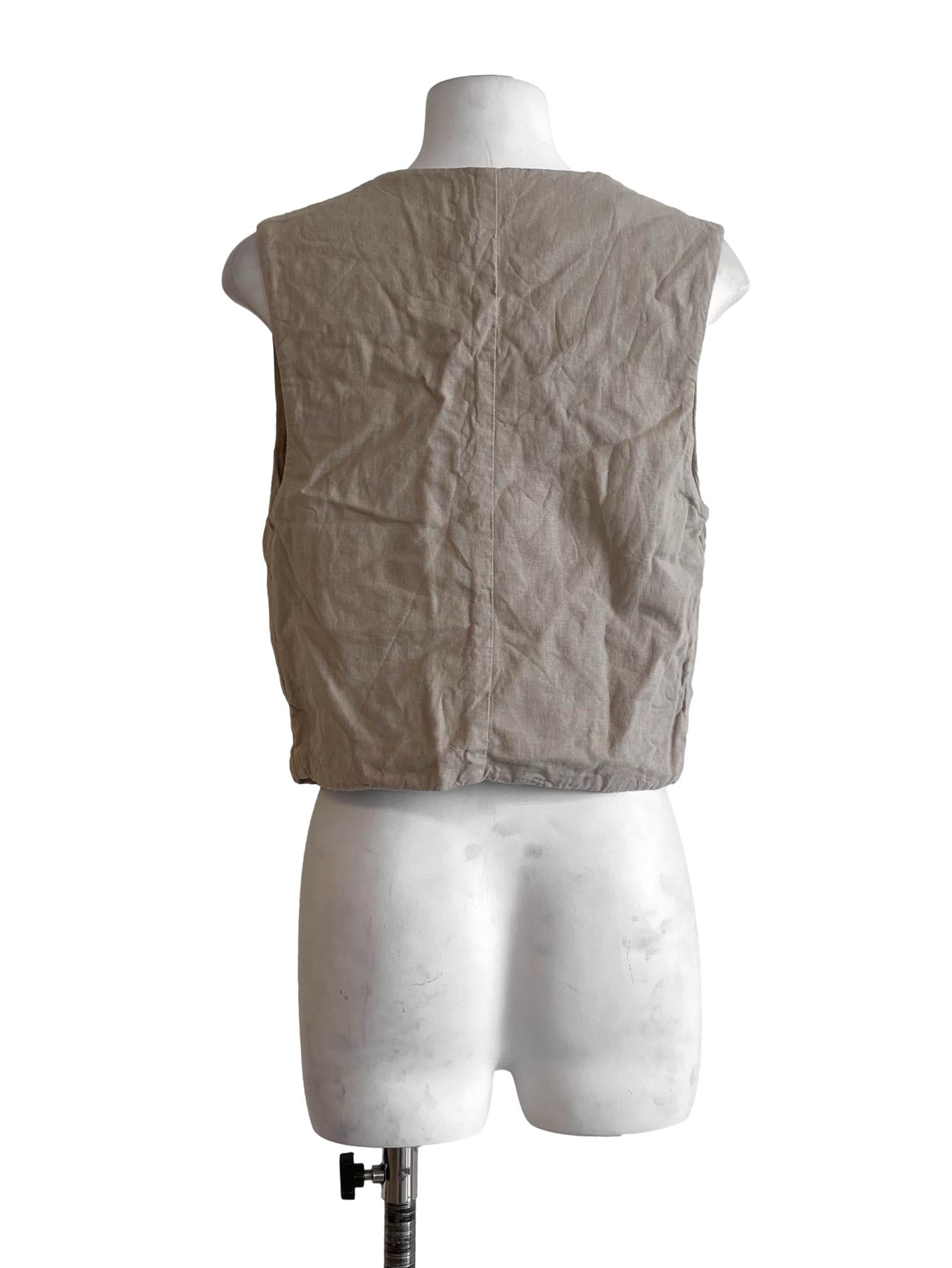 Parchment Beige Sleeveless Button Down Vest