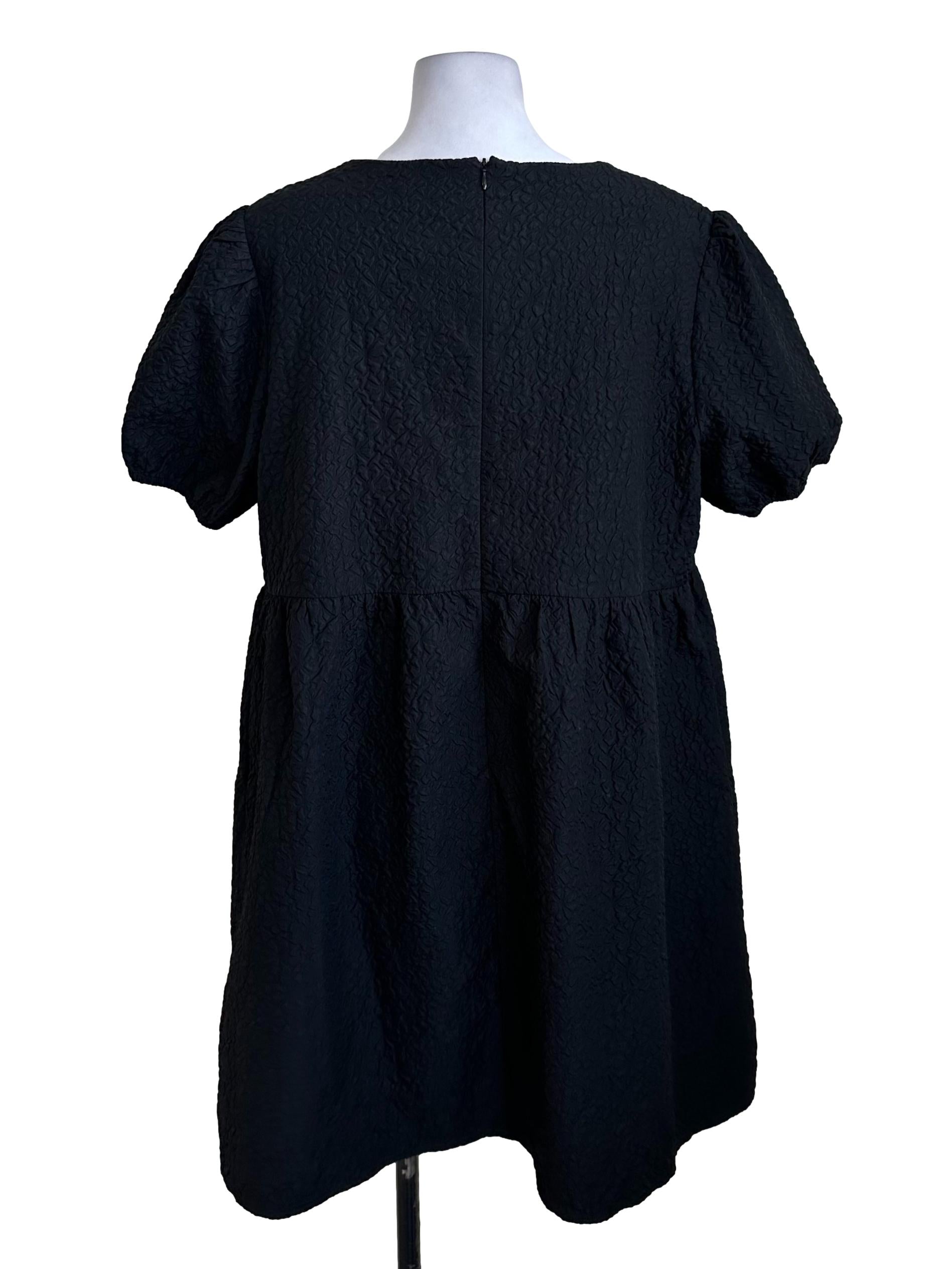 Black Textured Round Neck Dress
