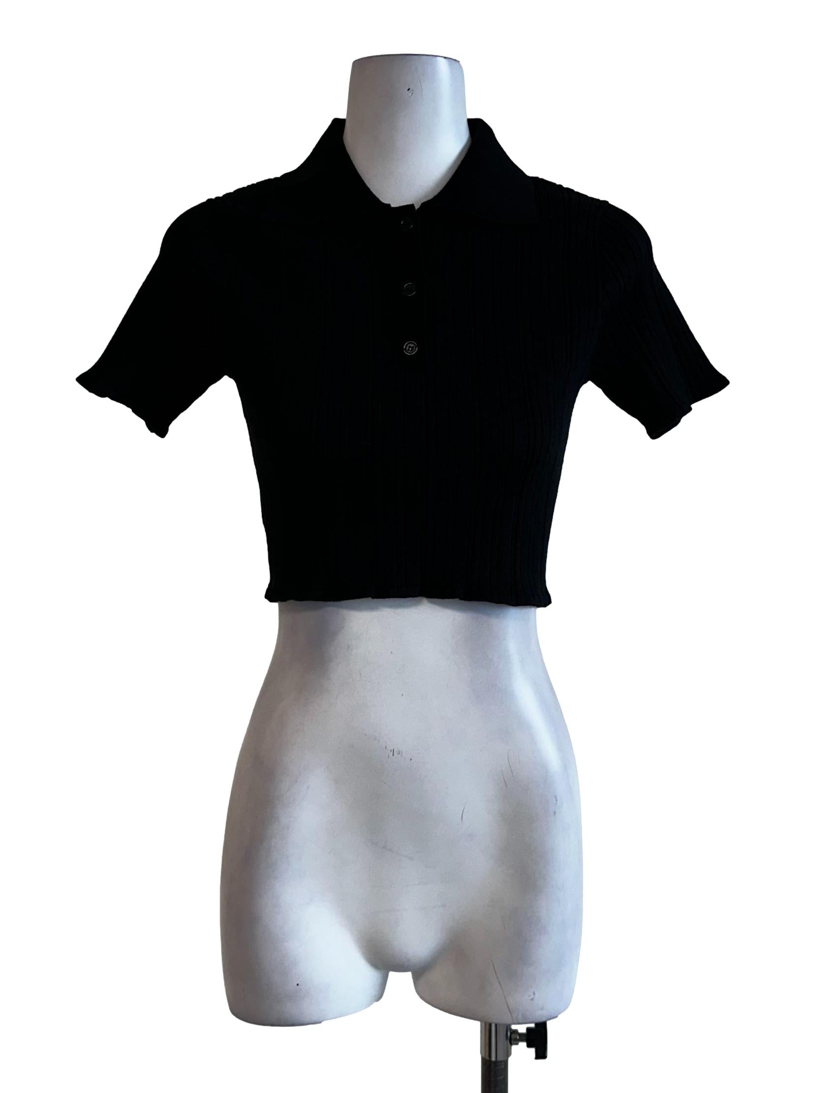 Black Knitted Collar Top