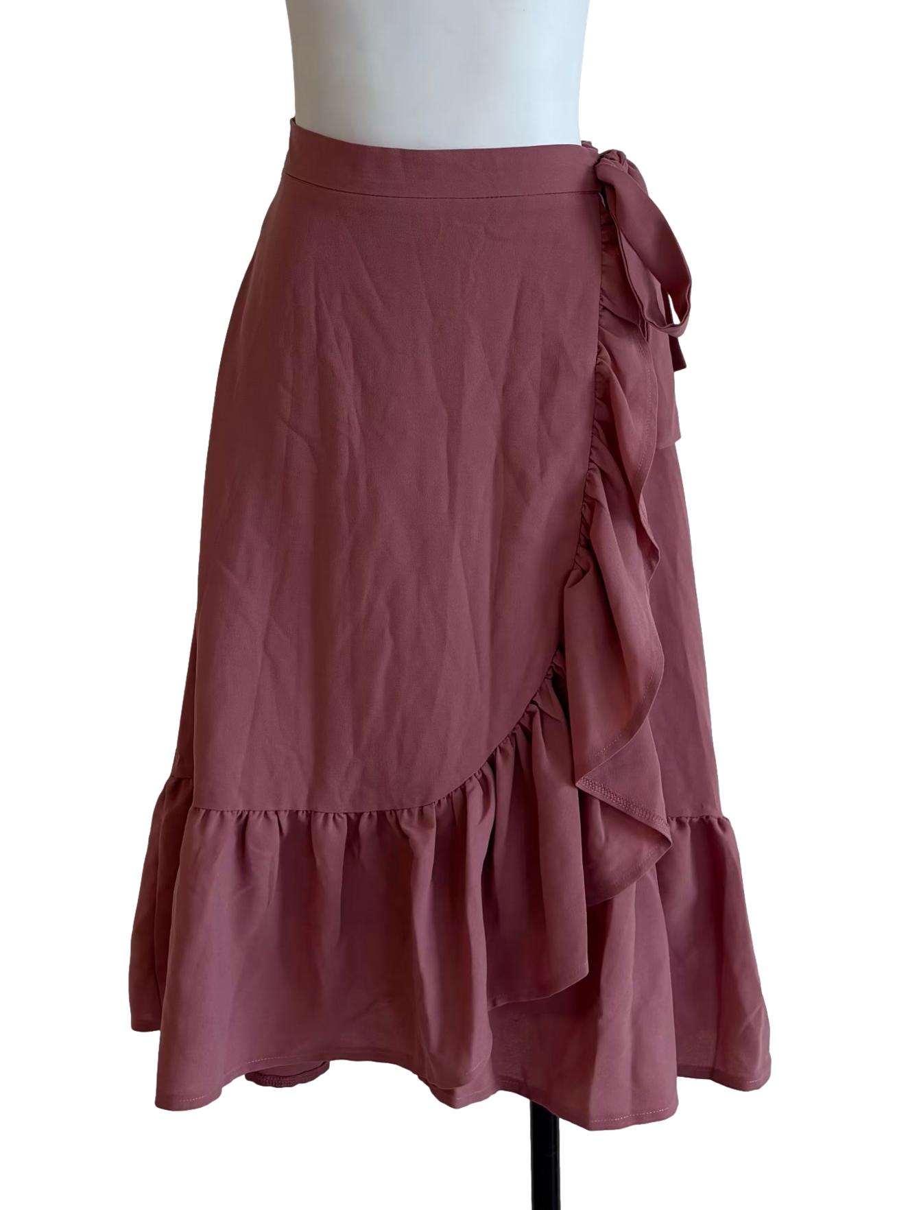 Rosewood Pink Ruffled Wrap Skirt