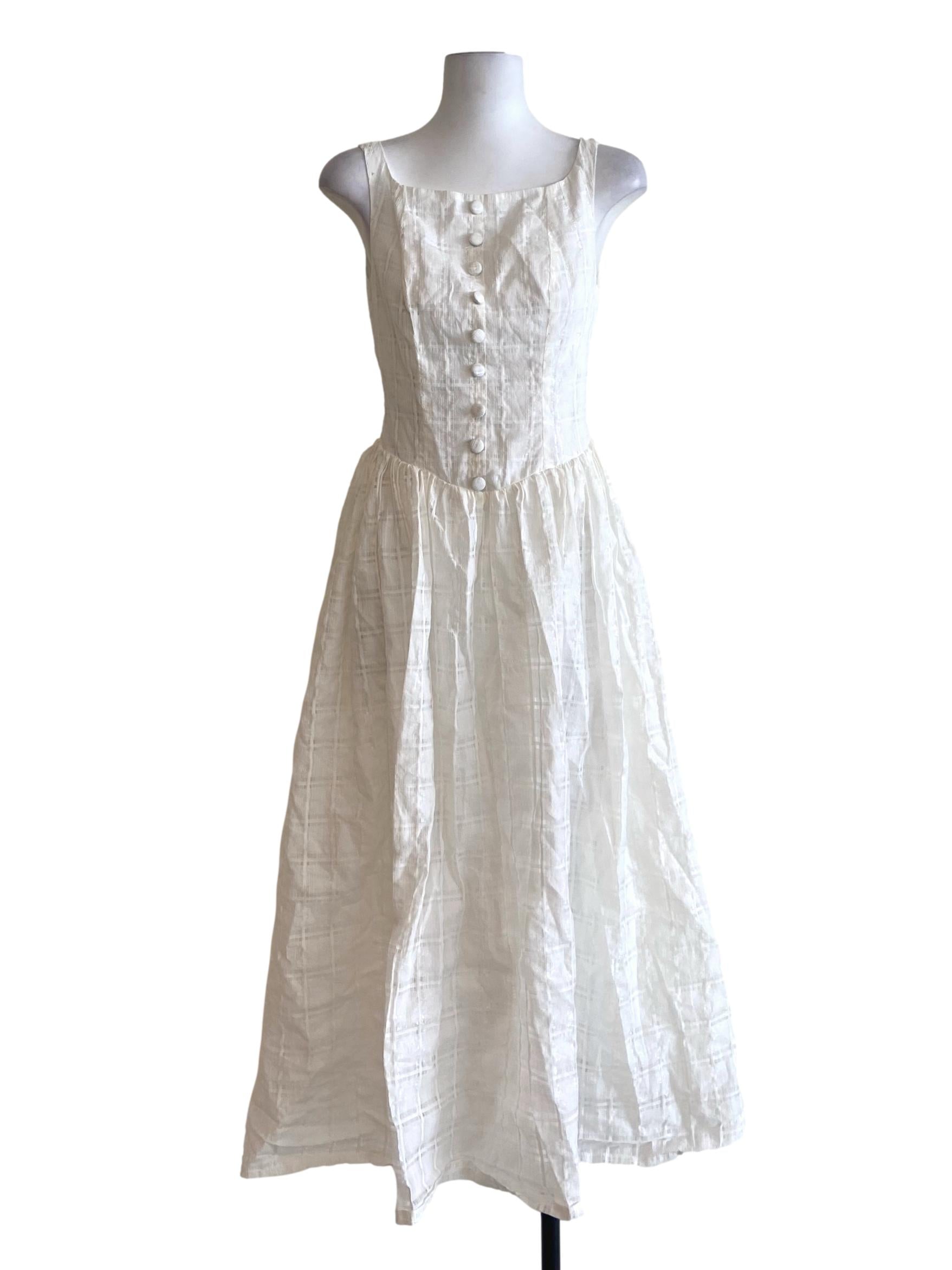 White Sleeveless Plaid Empire Dress