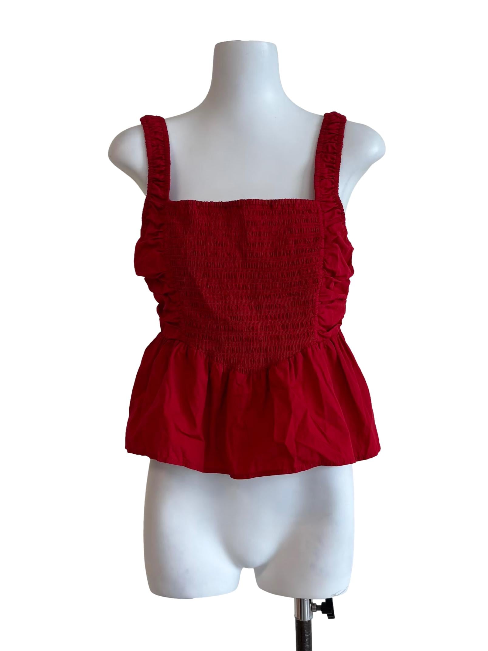 Crimson Red Cotton Smocked Top