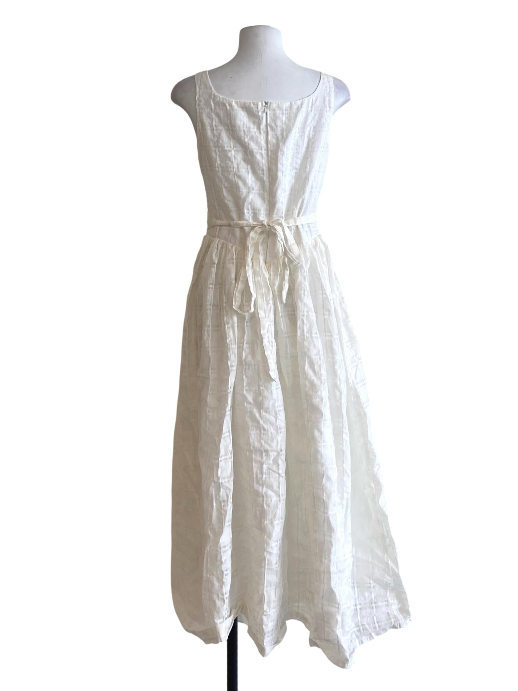 White Sleeveless Plaid Empire Dress