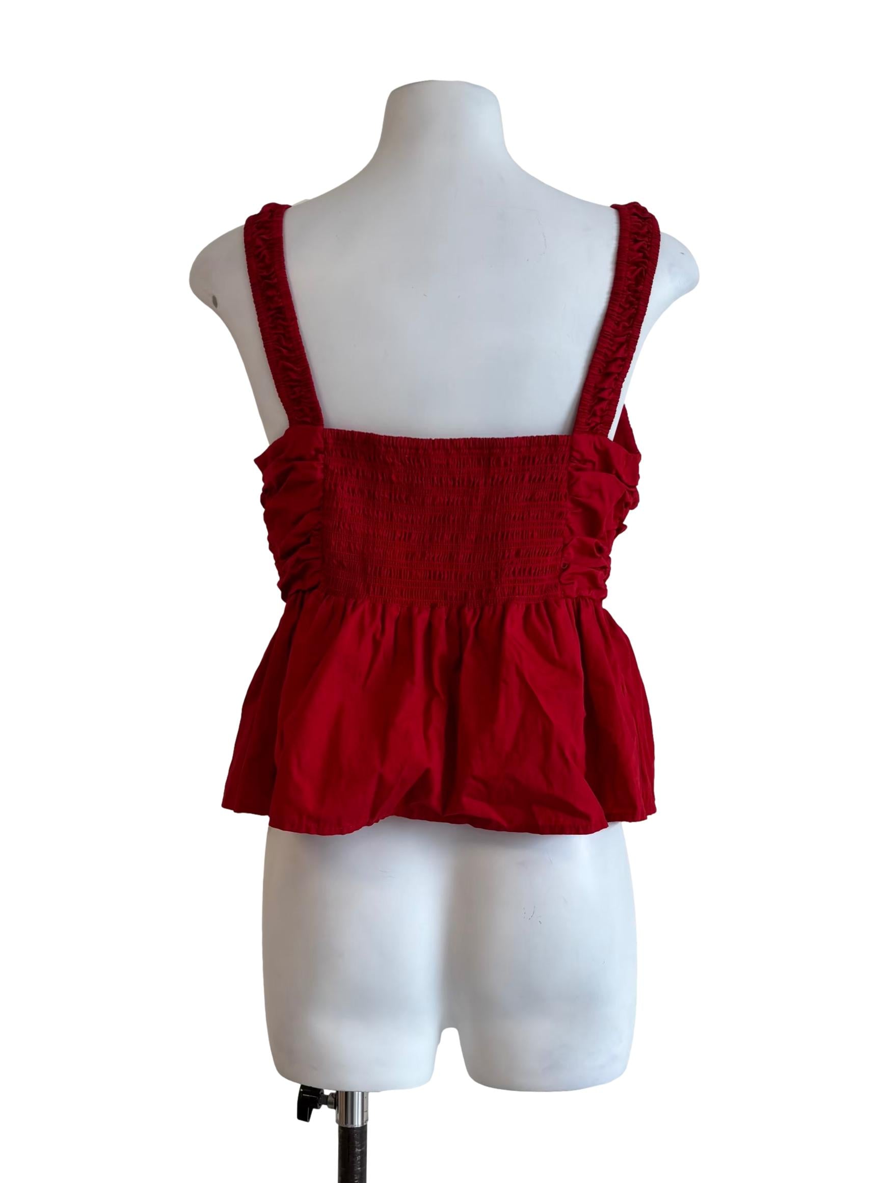 Crimson Red Cotton Smocked Top