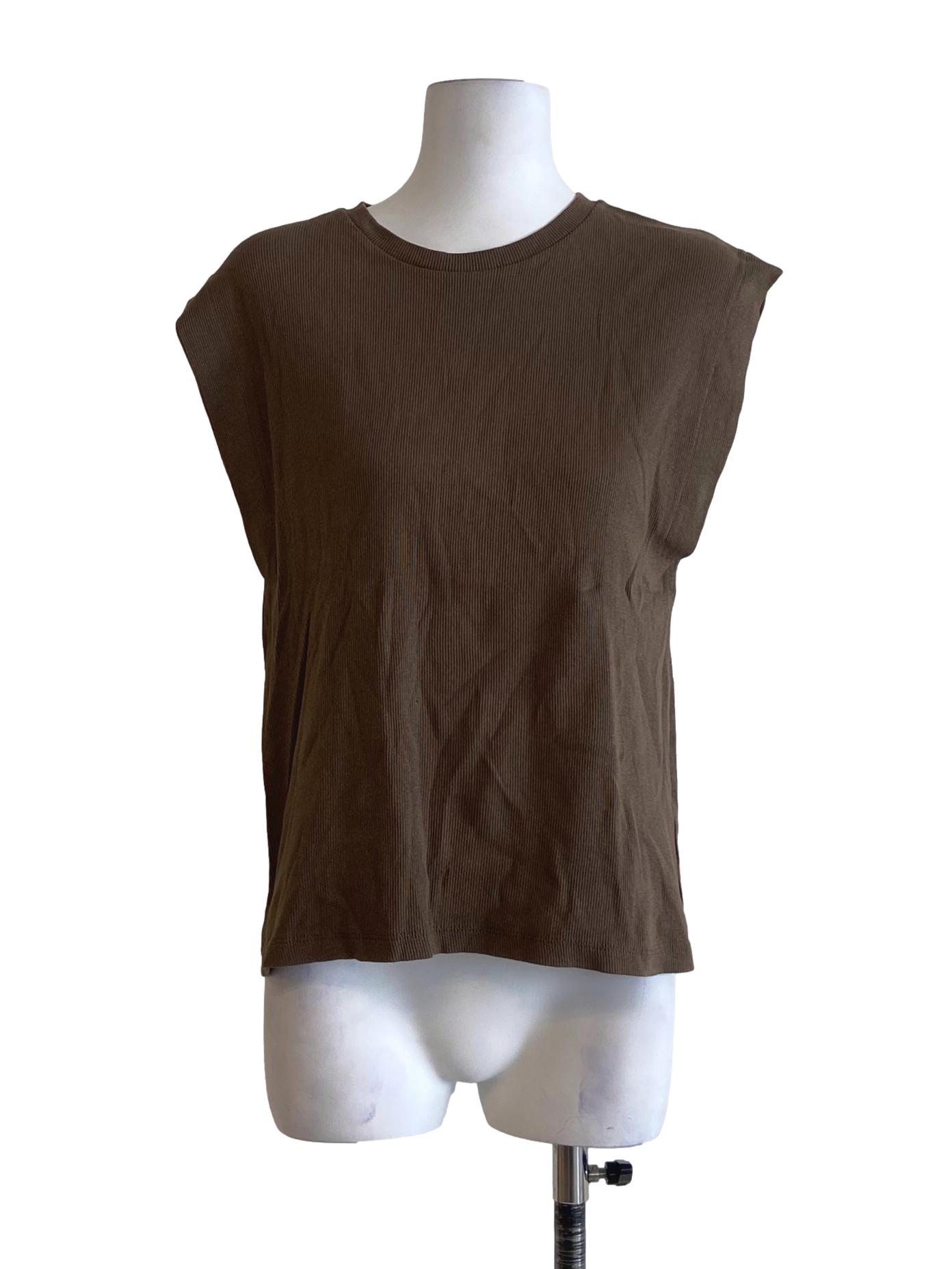 Brown Sleeveless Pencil Stripe Top