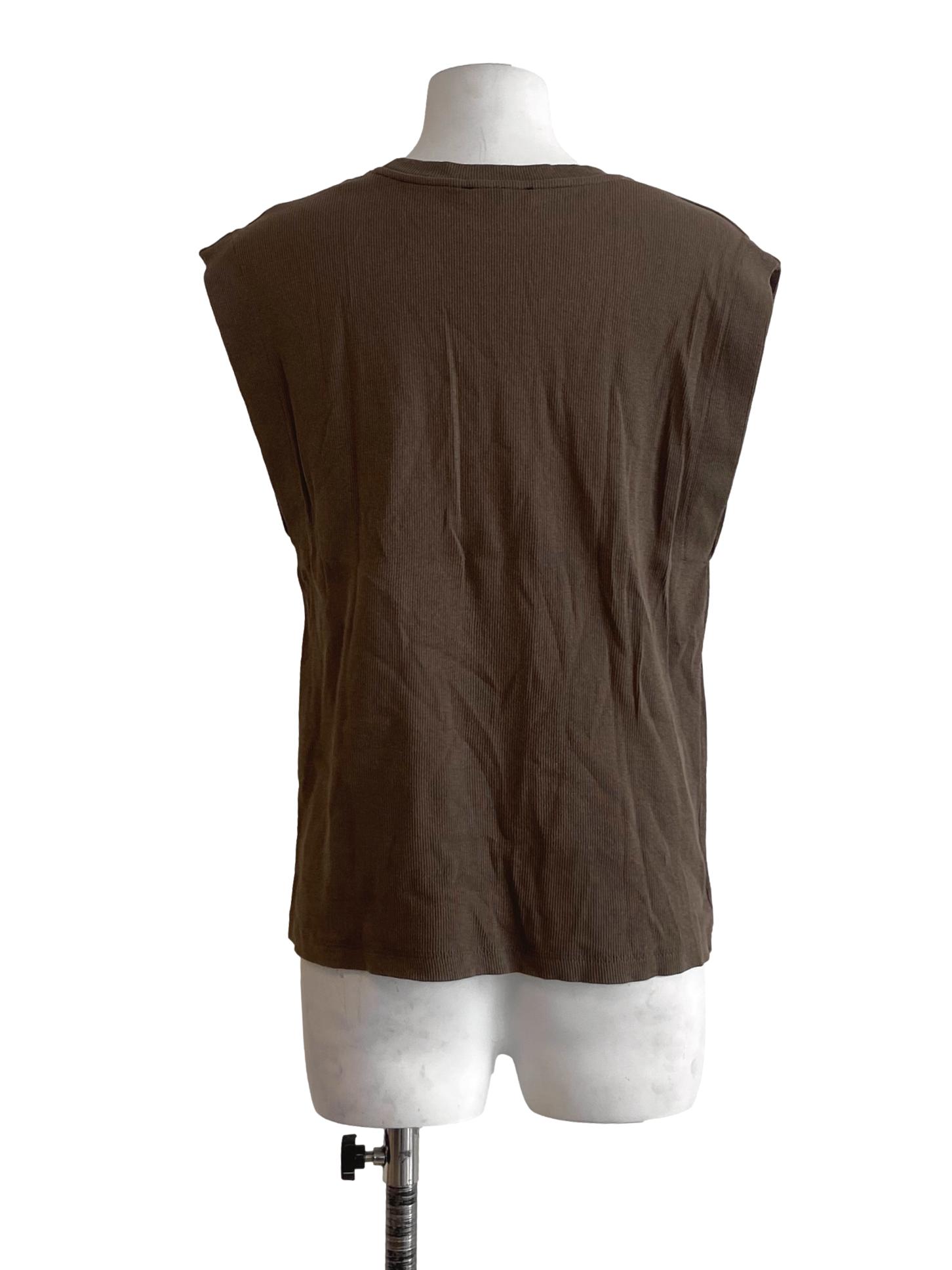 Brown Sleeveless Pencil Stripe Top