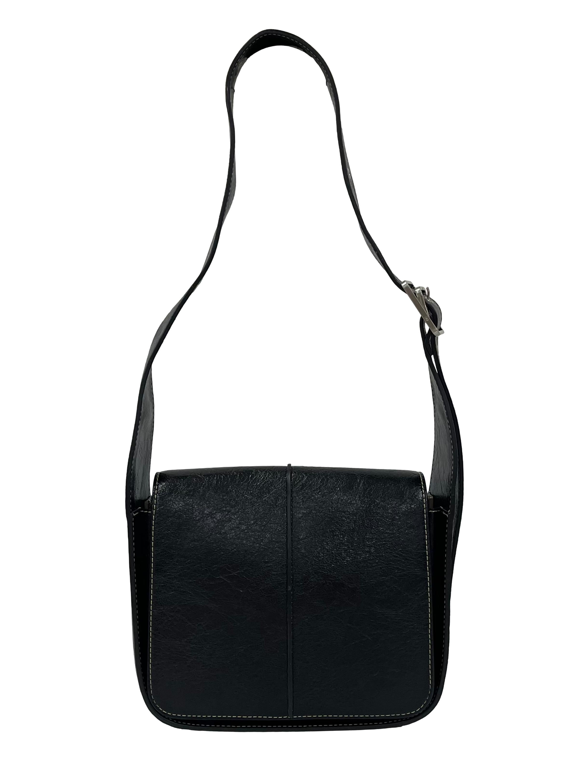 Black Textured Crossbody Bag With Adjustable Strap