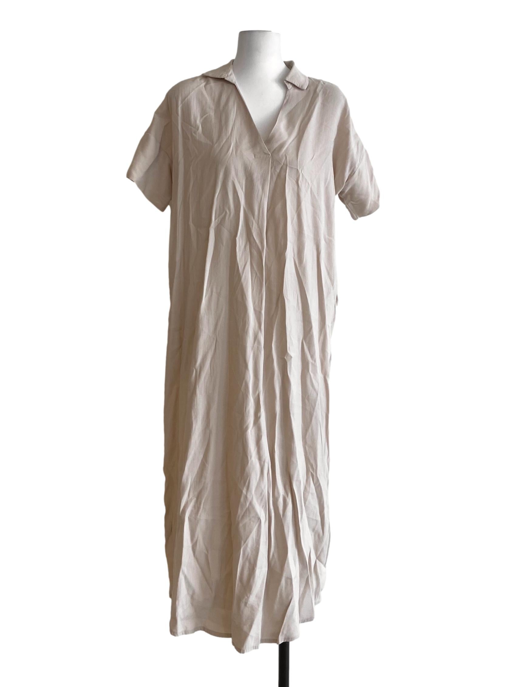 Ivory Beige V-Neck Shift Dress