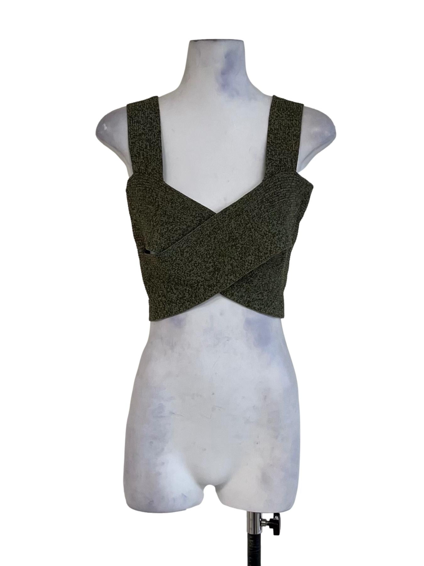 Olive Green V-Neckline Cropped Sleeveless Top