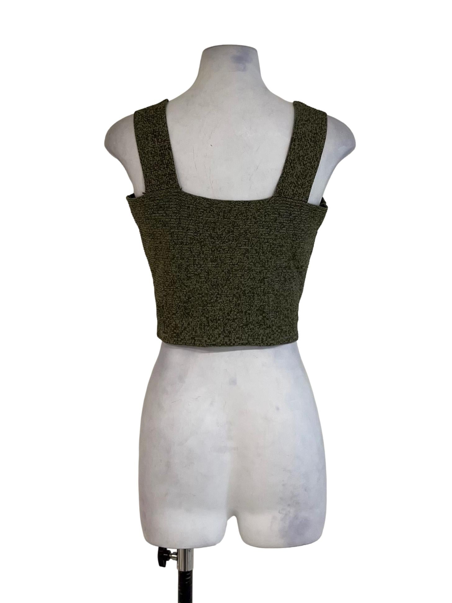 Olive Green V-Neckline Cropped Sleeveless Top