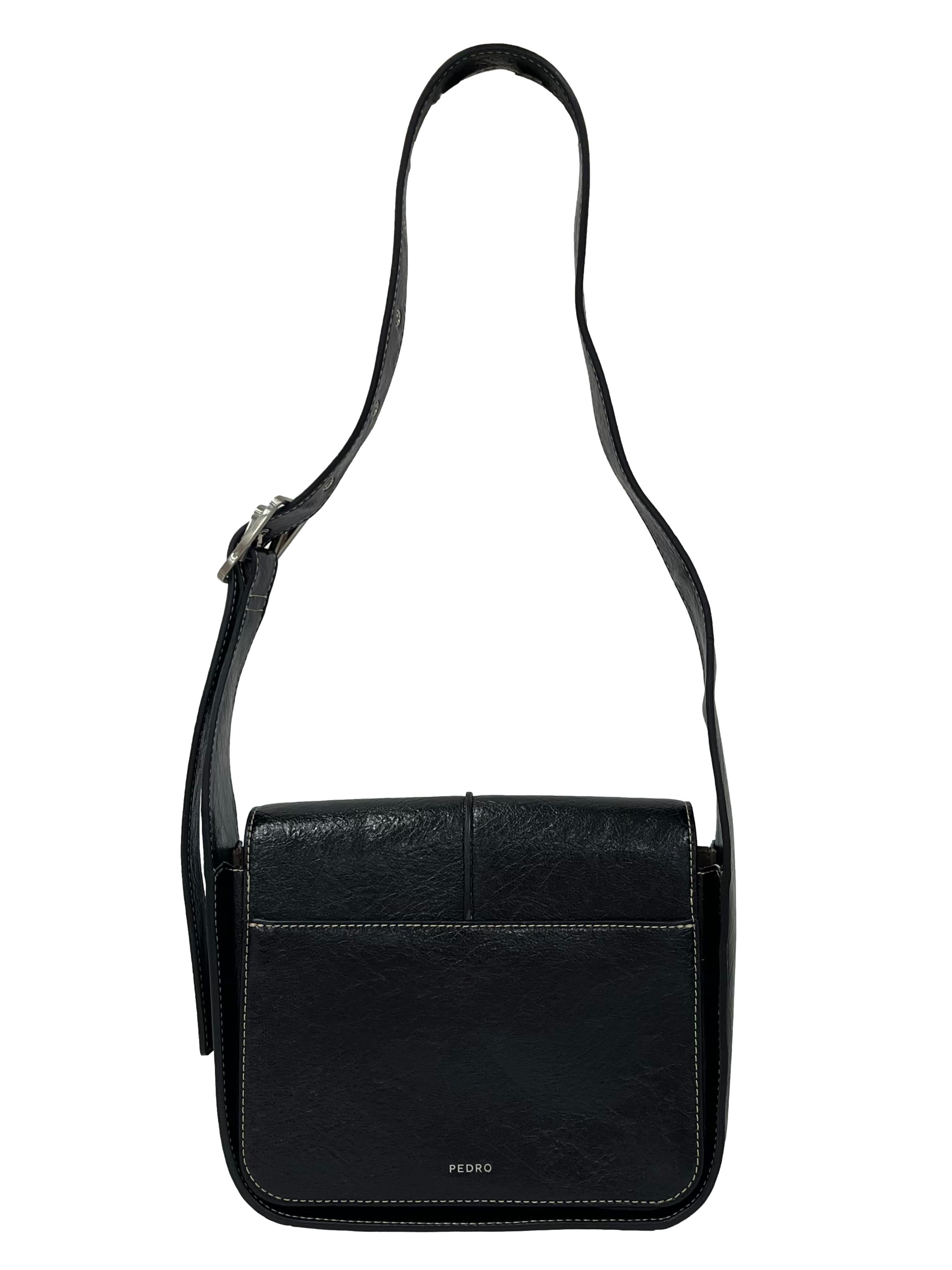 Black Textured Crossbody Bag With Adjustable Strap