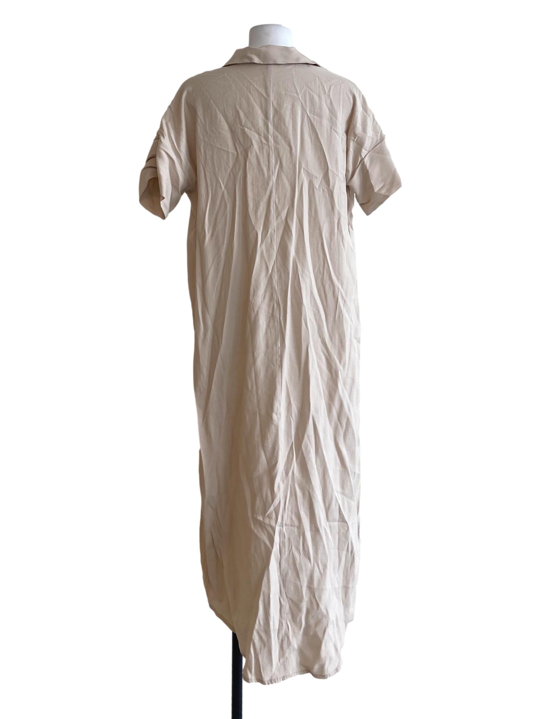 Ivory Beige V-Neck Shift Dress