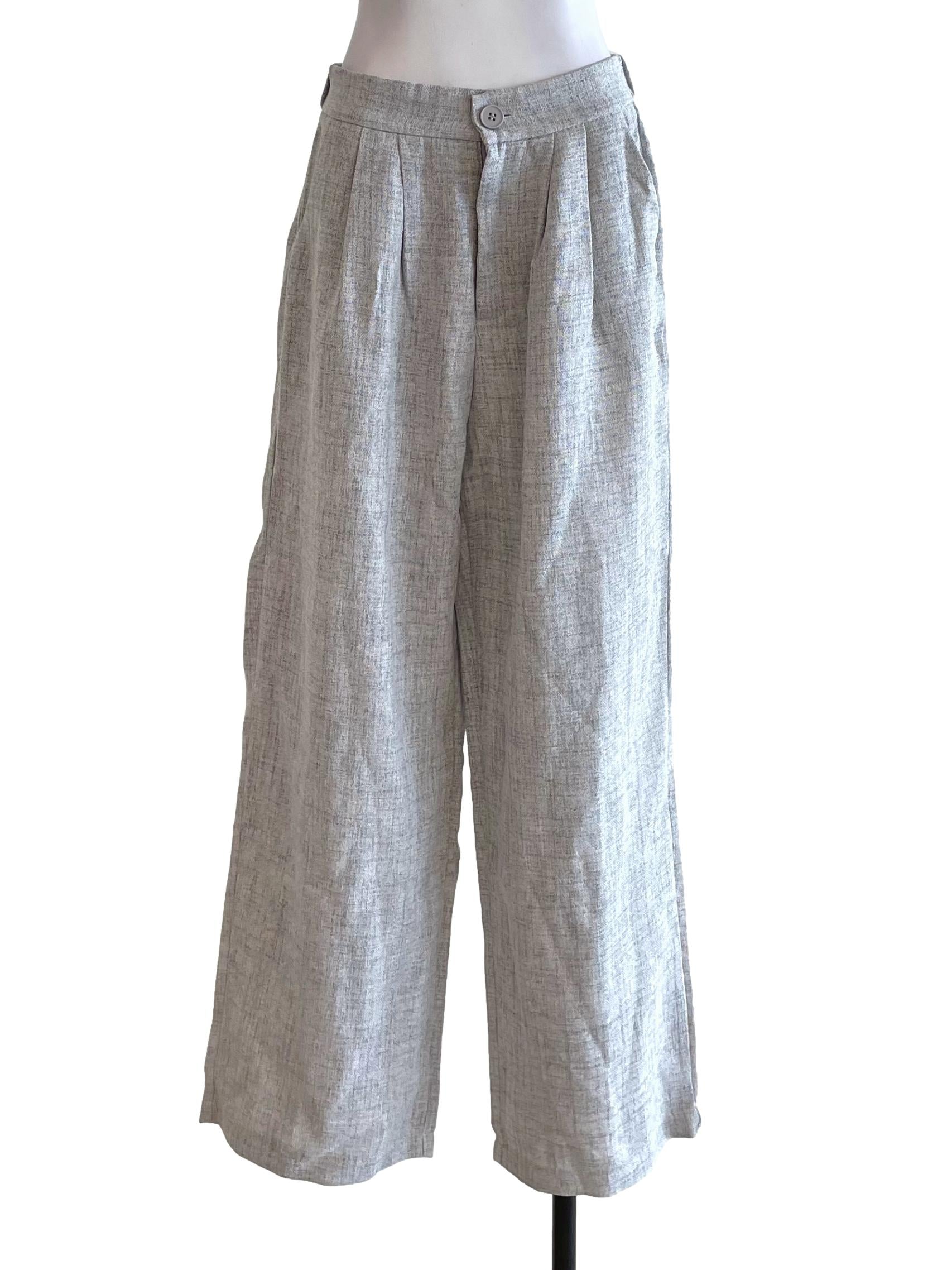 Light Grey Tweed  Pleated Pants