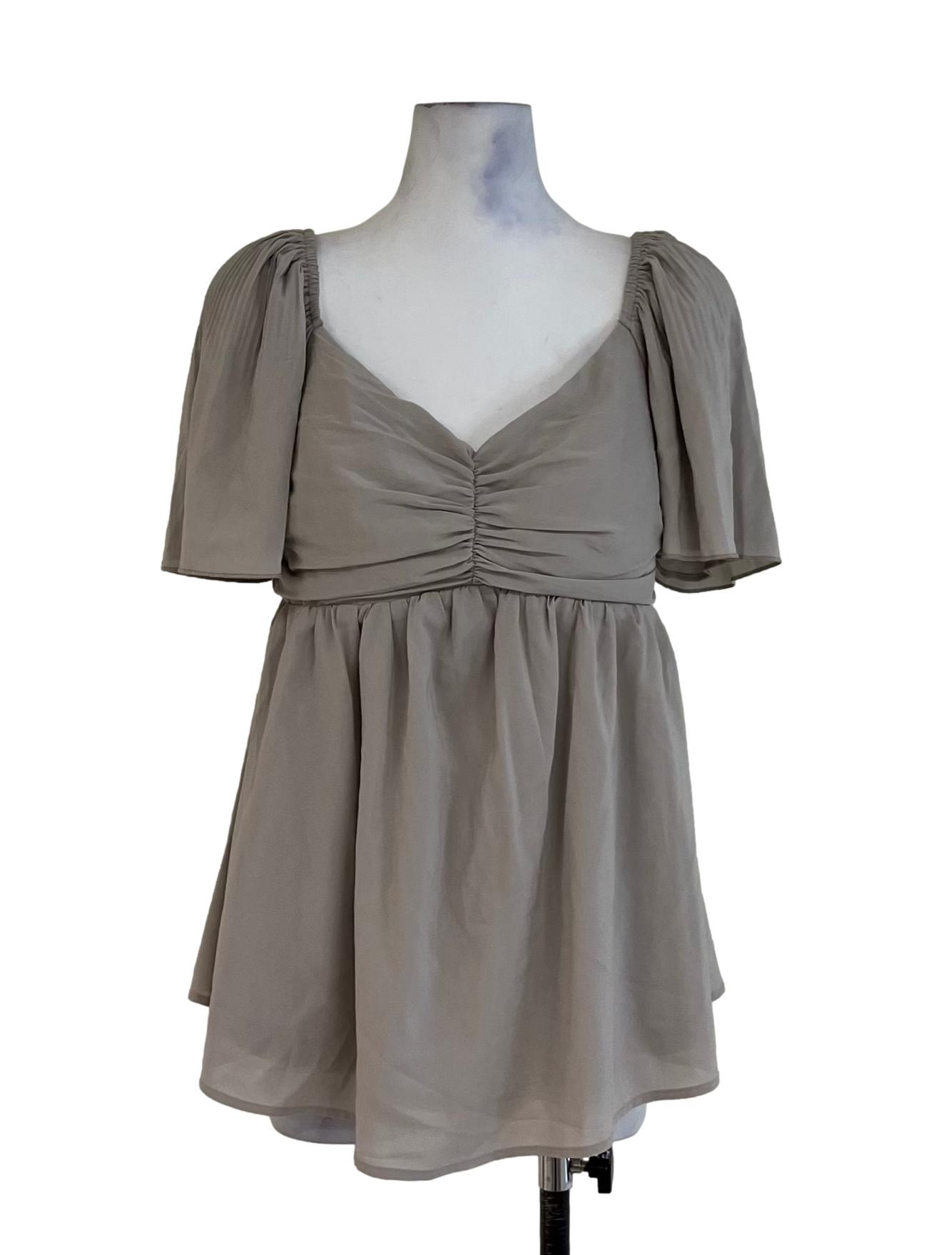 Bone Beige V-Neckline Empire Dress