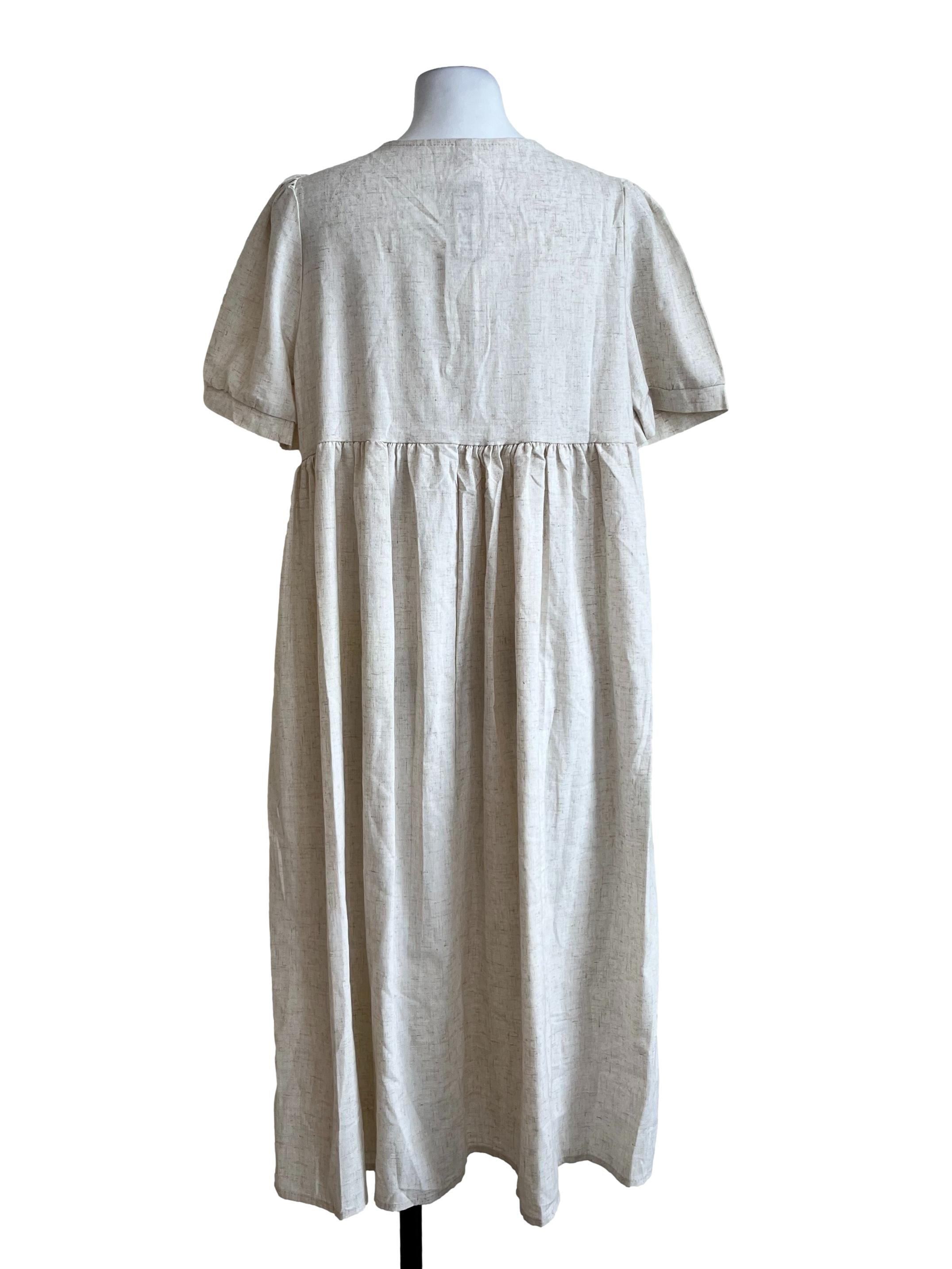 Cream Basic Short Sleeves Dress