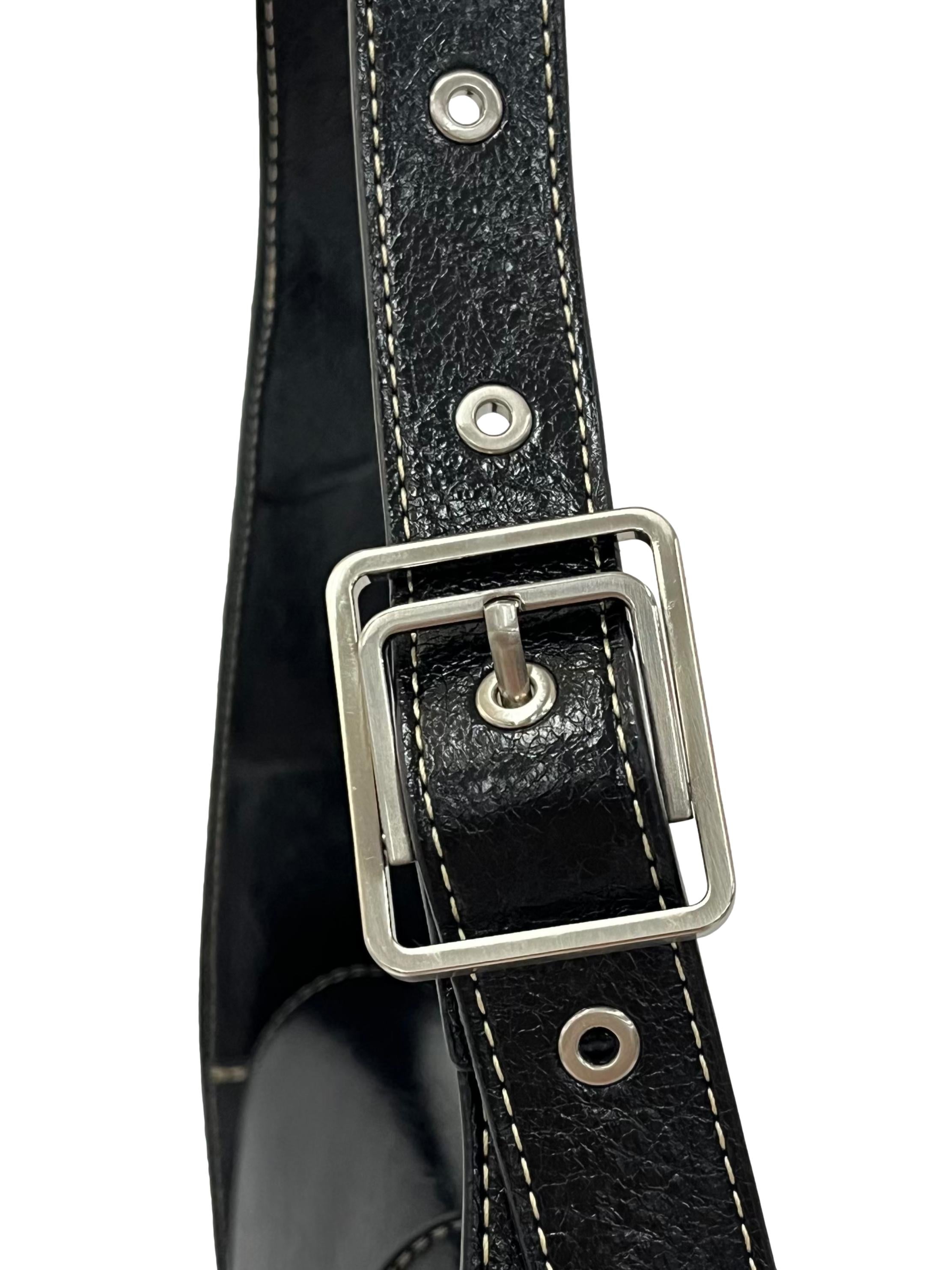 Black Textured Crossbody Bag With Adjustable Strap