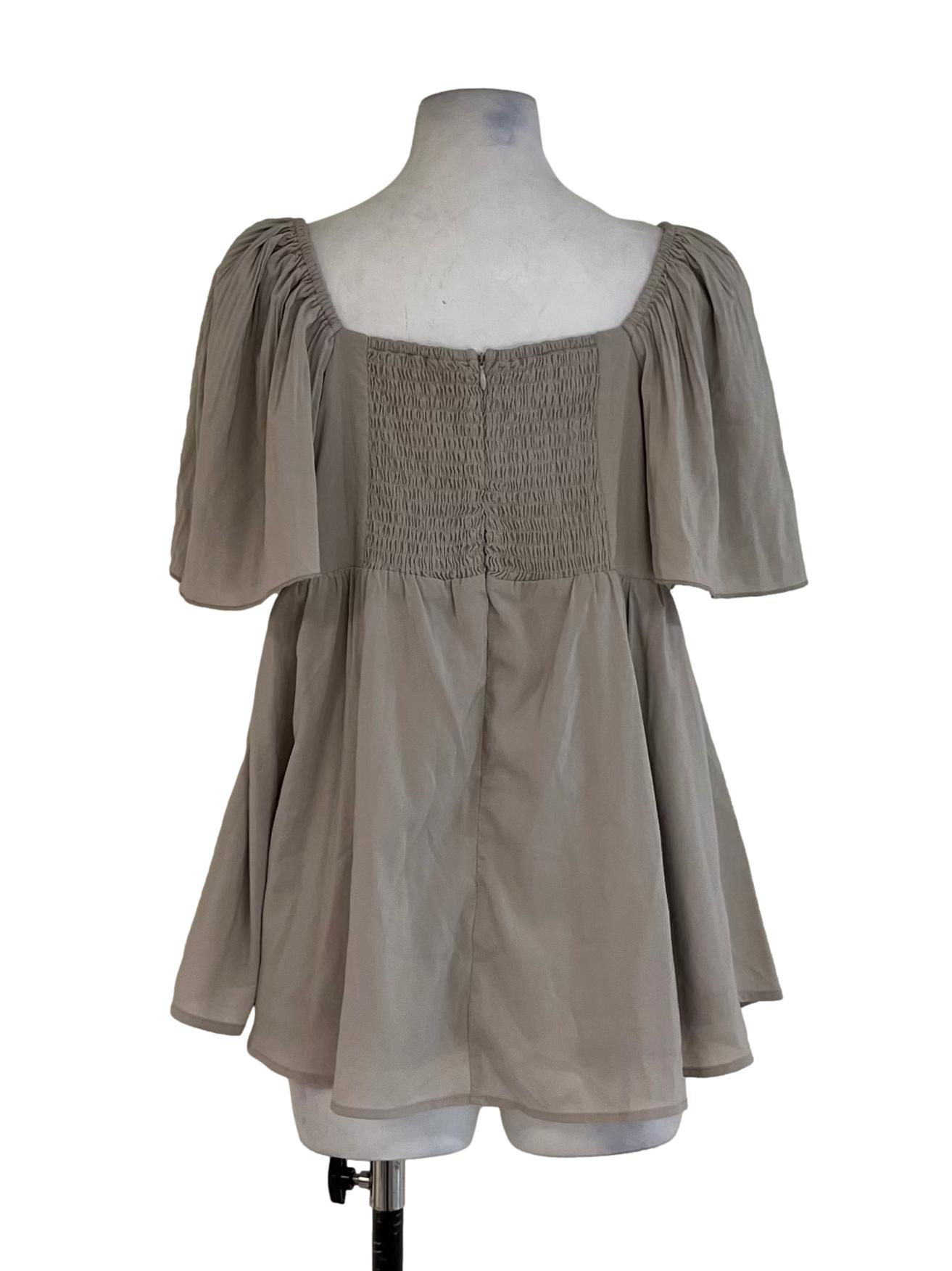 Bone Beige V-Neckline Empire Dress