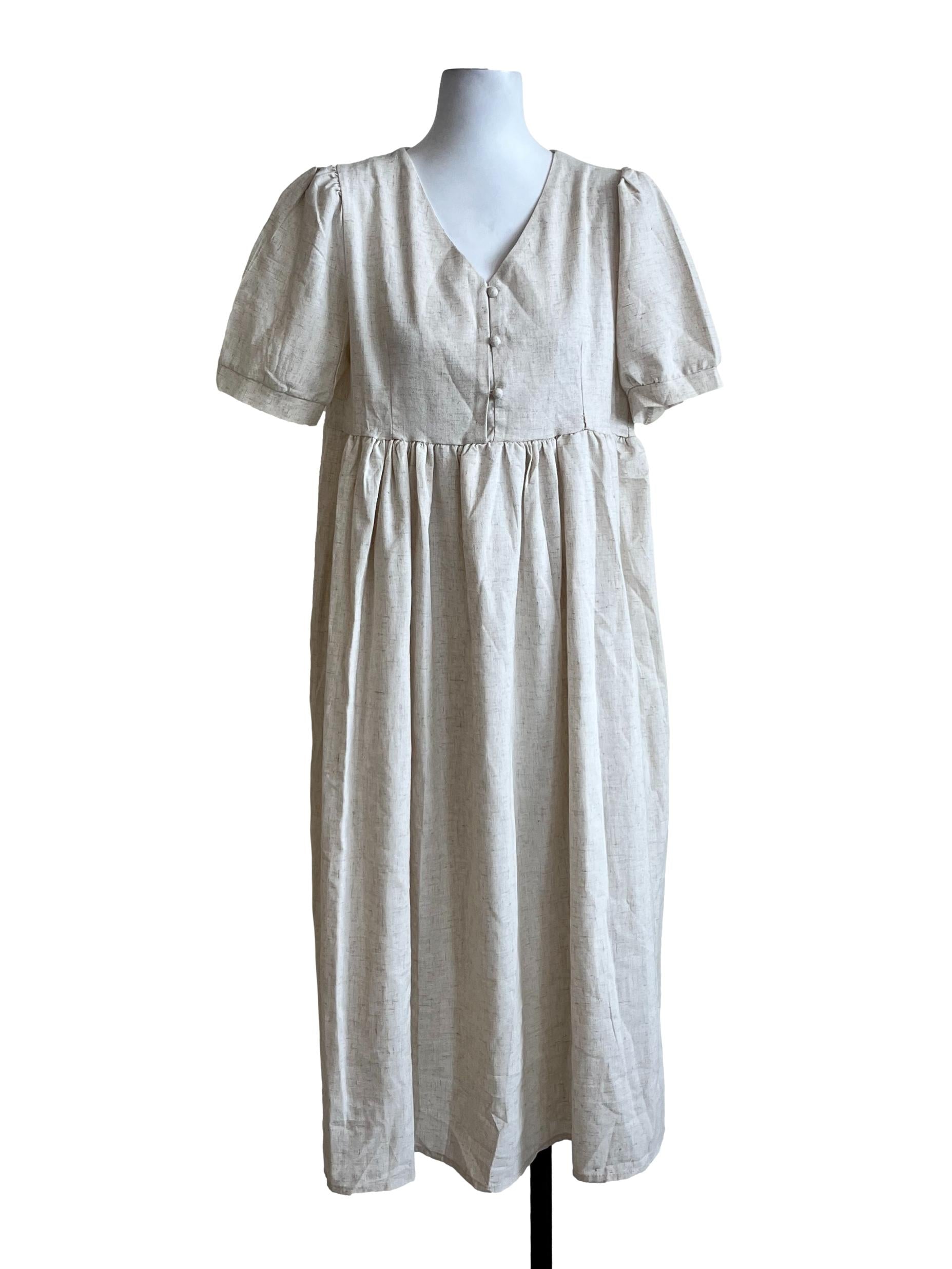Cream Basic Short Sleeves Dress