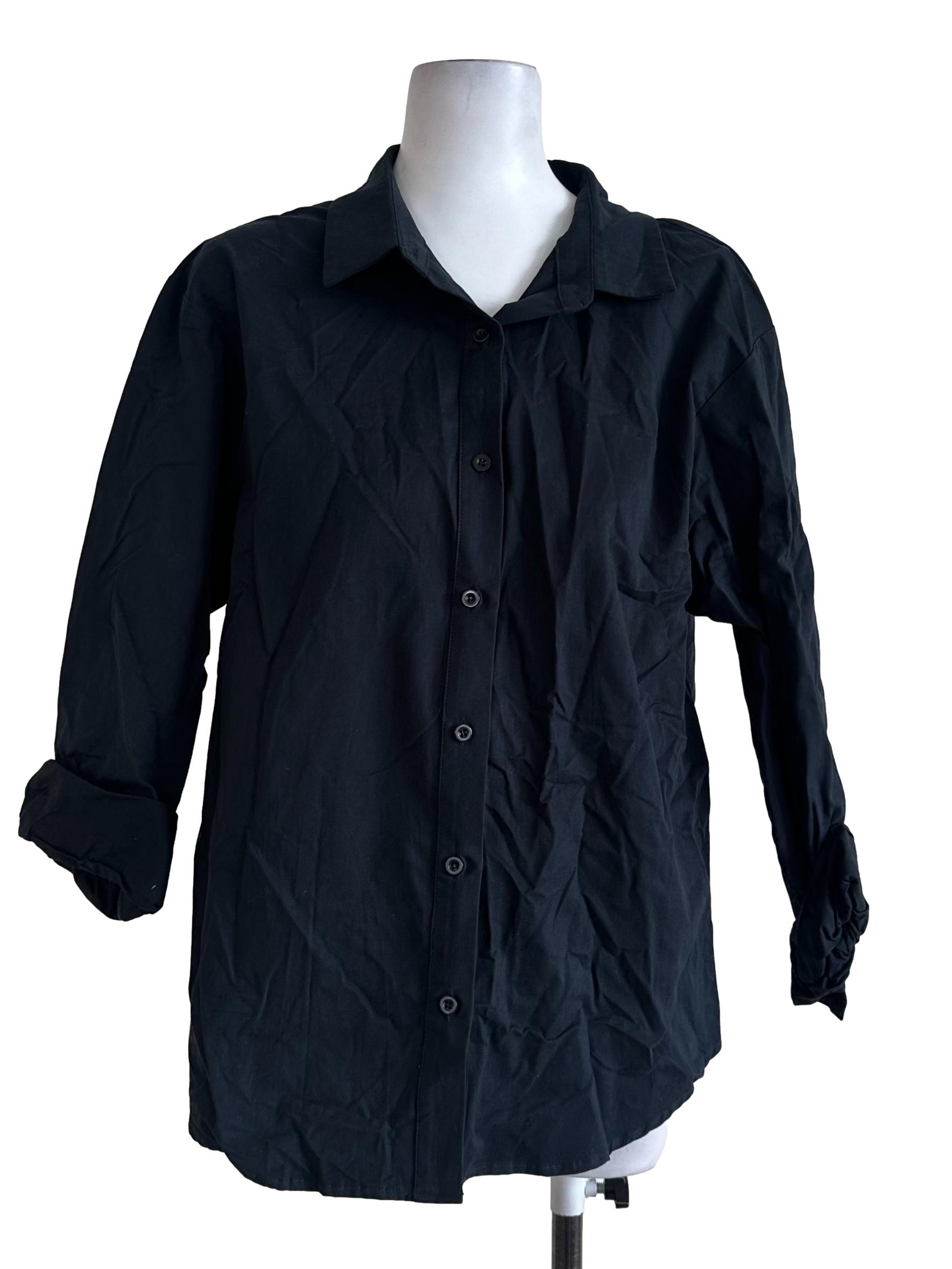 Black Plain Collar Long Sleeve Top