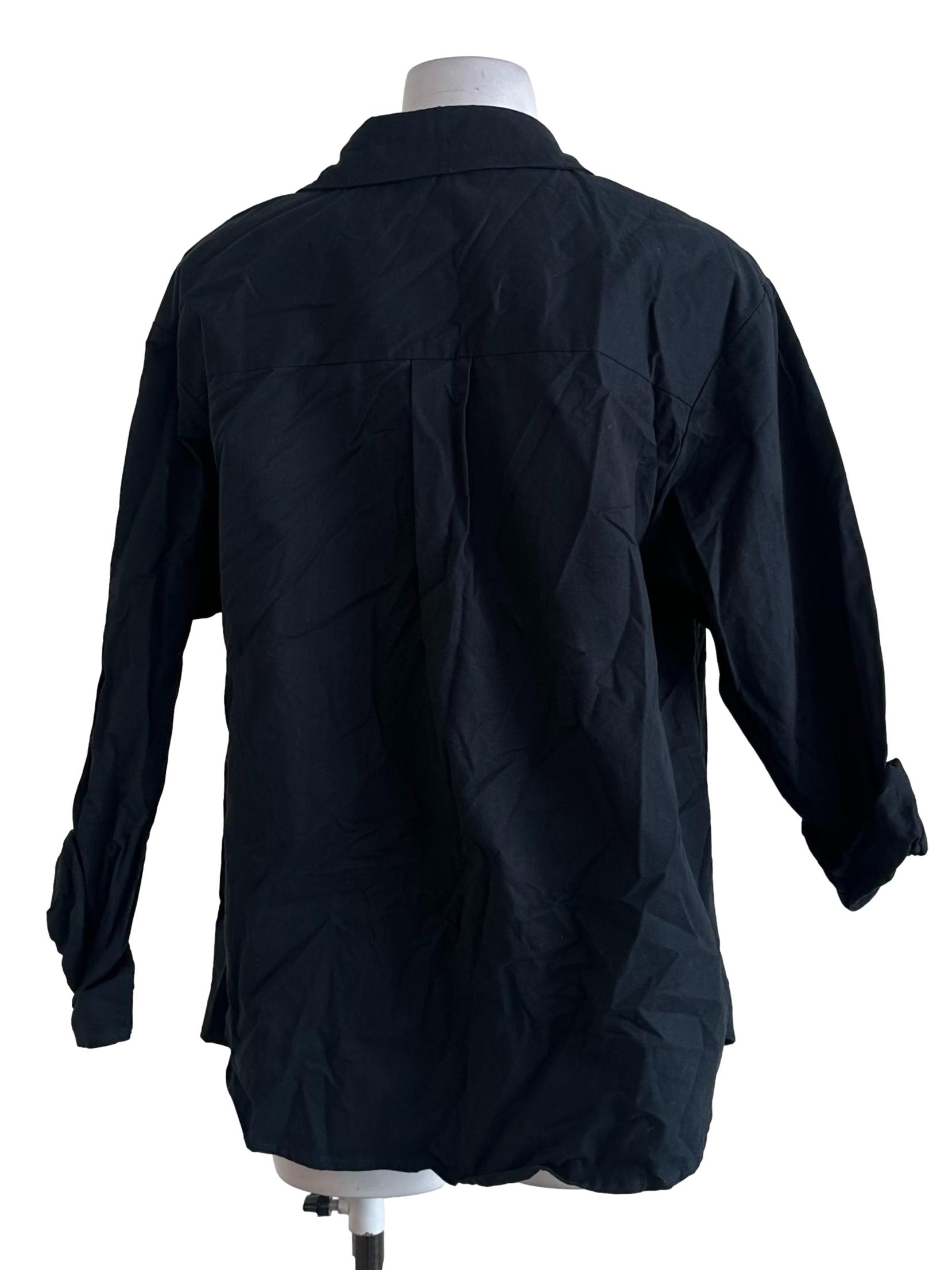 Black Plain Collar Long Sleeve Top