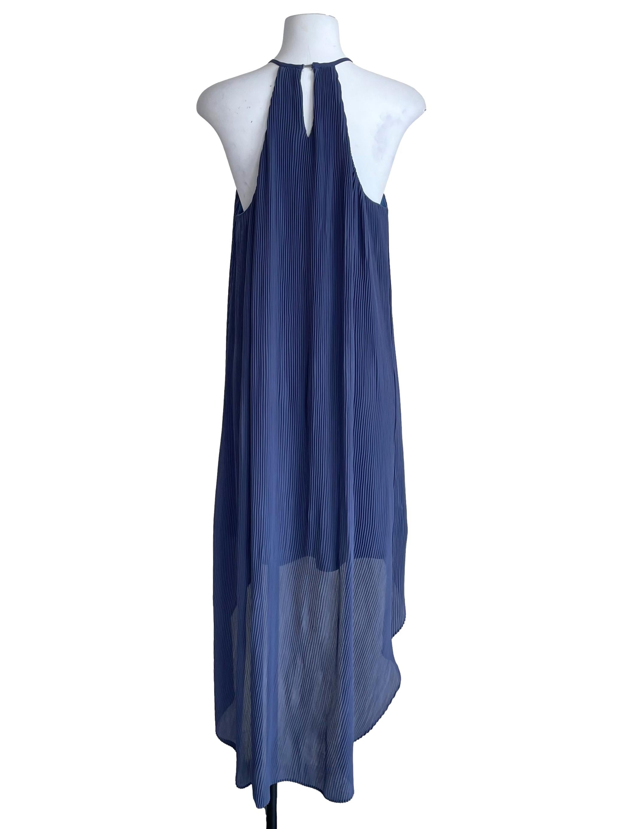 Slate Blue Accordion Halter Neck Dress