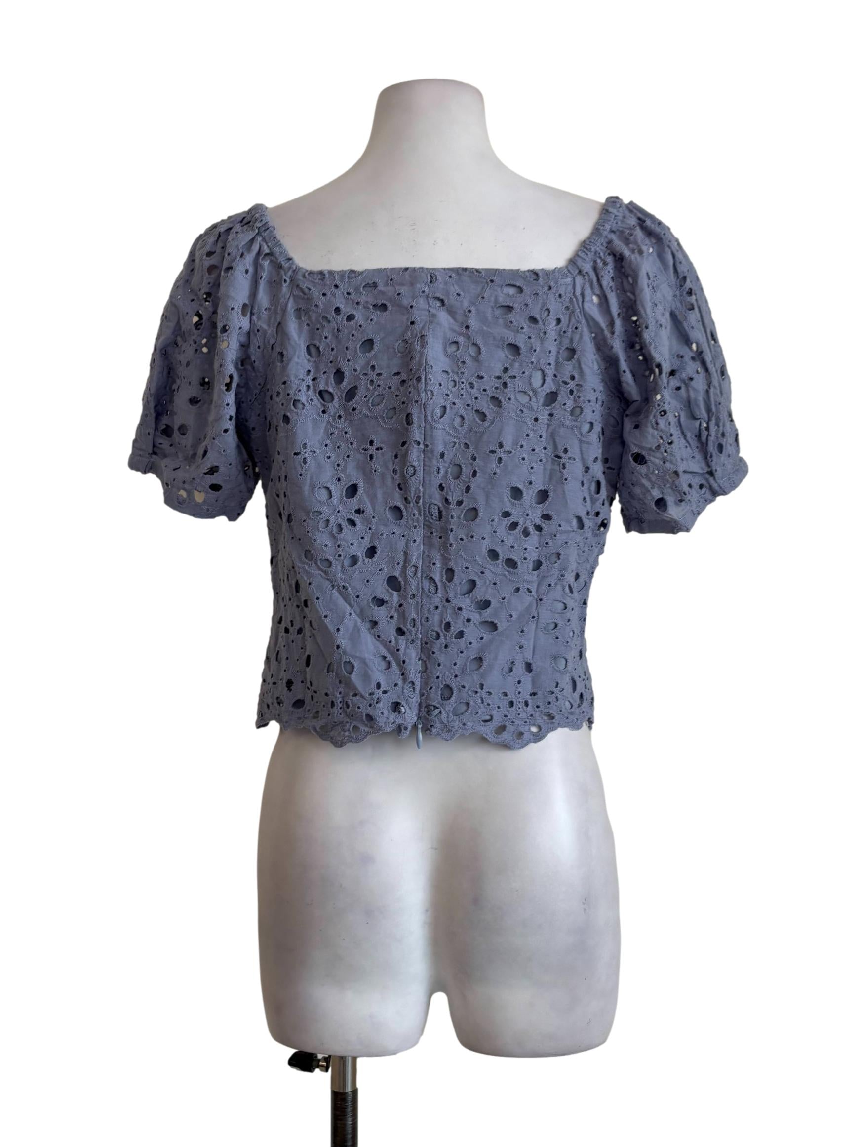 Dusty Blue Eyelet Embroidered Blouse