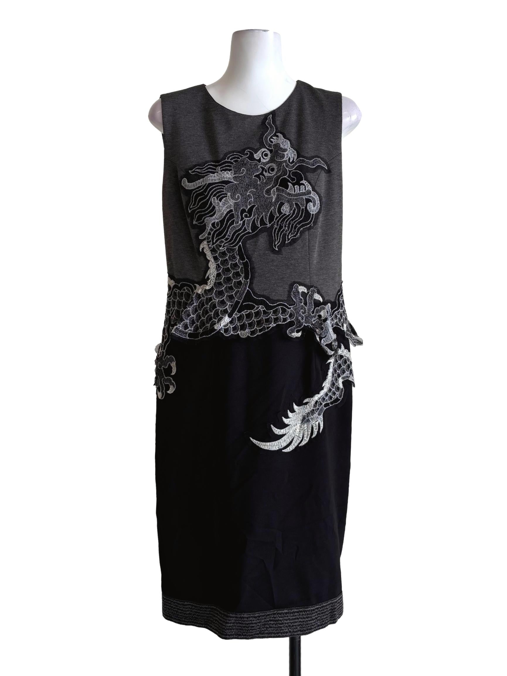 Black Grey Dragon Design Sleeveless Dress