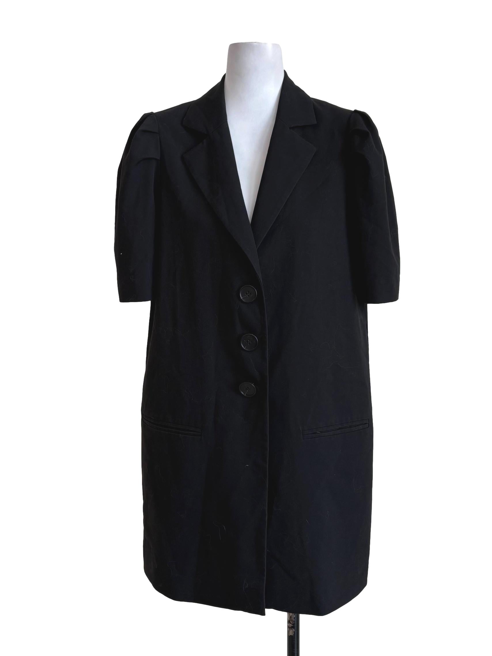 Black Puffed Sleeves Three Button Jacket