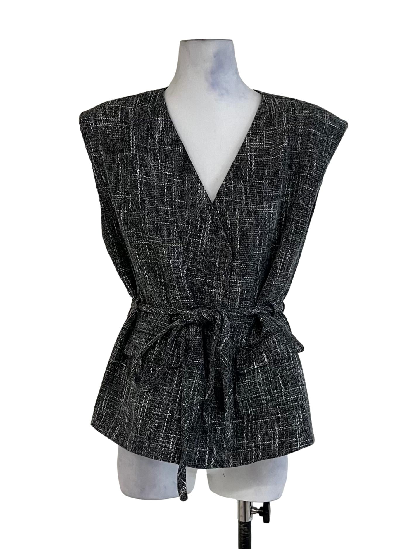 Dark Grey V-Neckline Tweed Vest Top