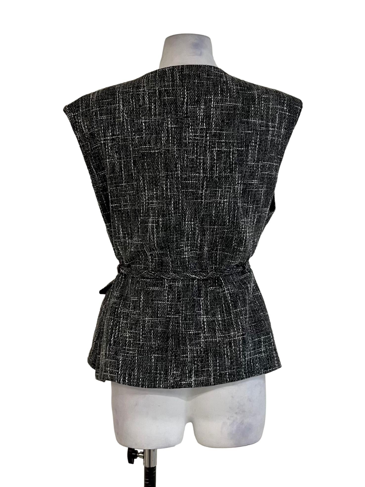 Dark Grey V-Neckline Tweed Vest Top