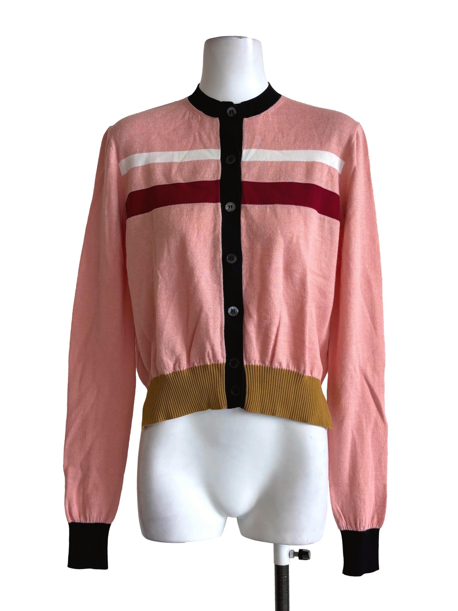 Coral Pink Multicolour Lined Cardigan