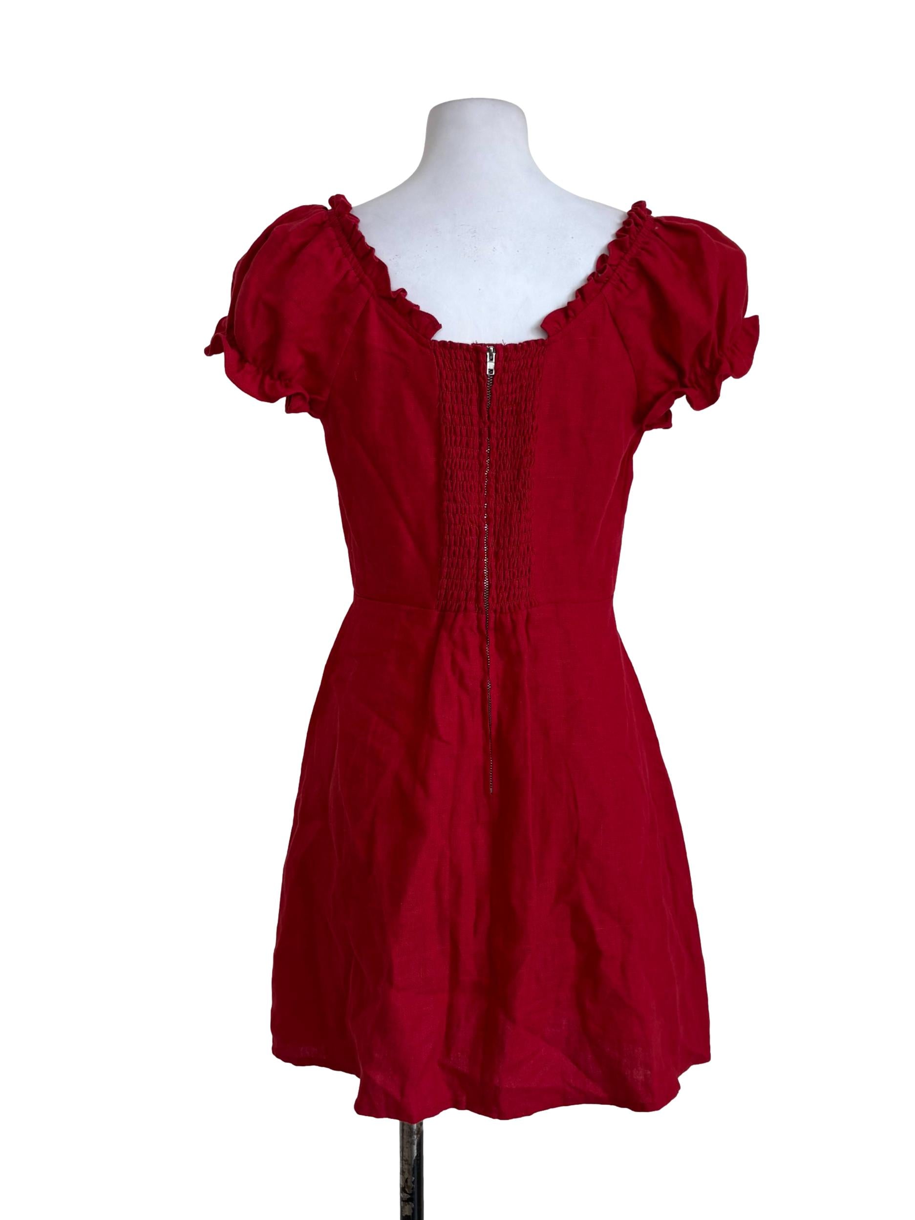 Crimson Red Peasant A-Line Dress