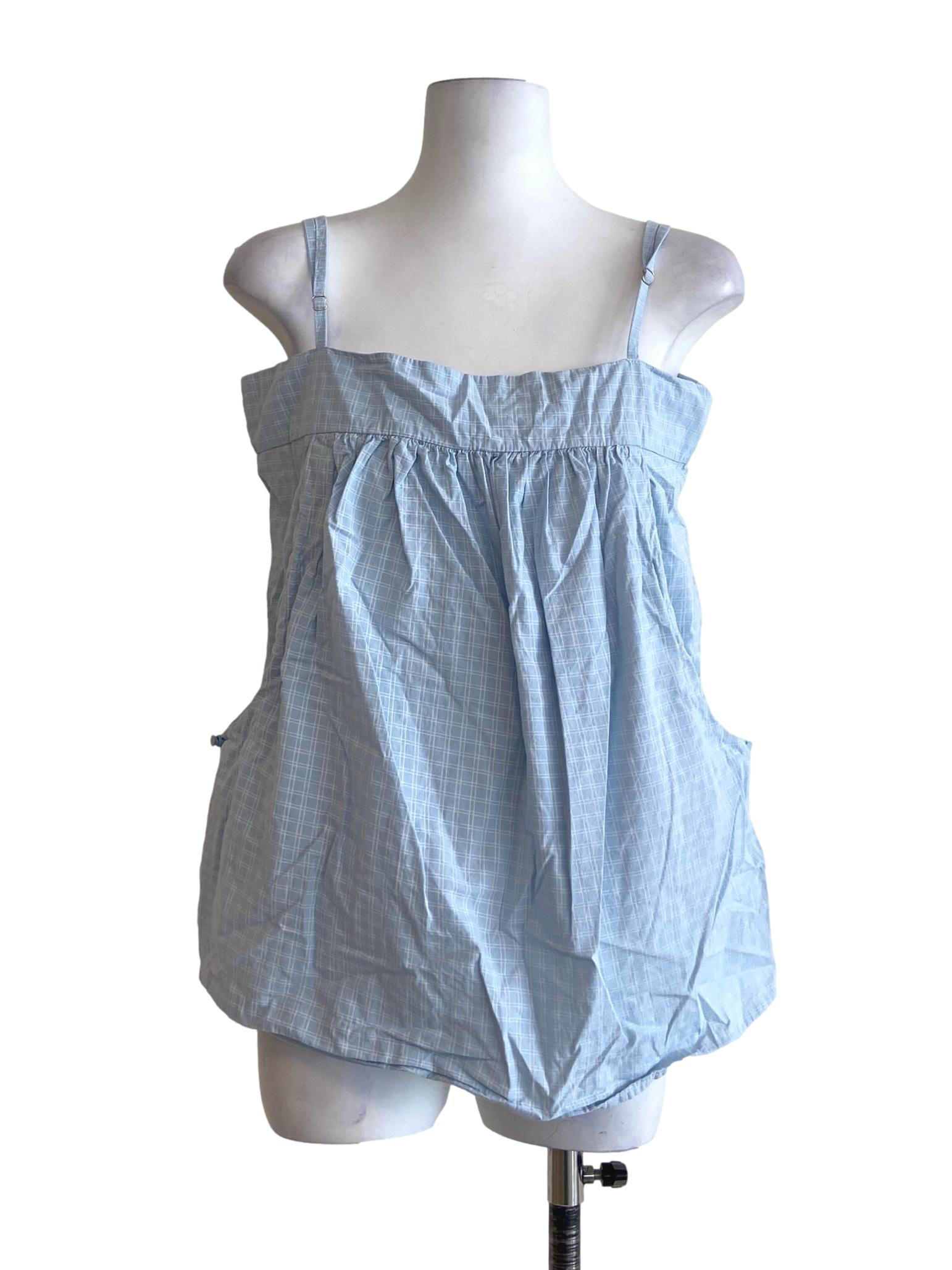 Sky Blue Sleeveless Tartan Top