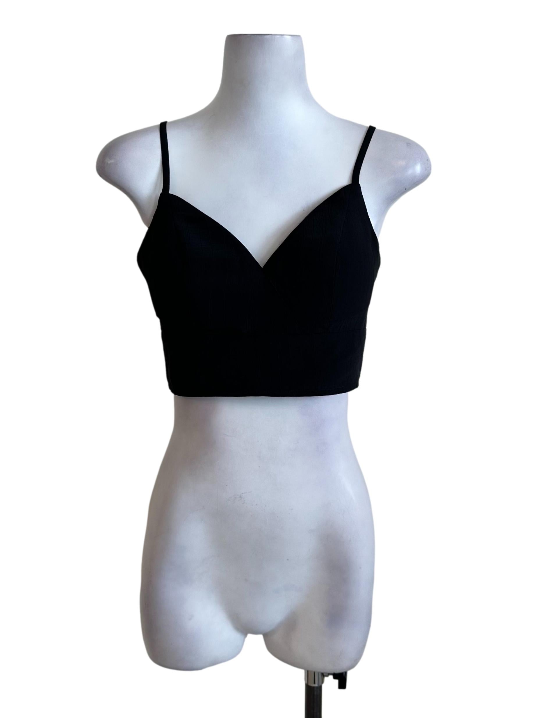 Black Sweetheart Neckline Textured Top