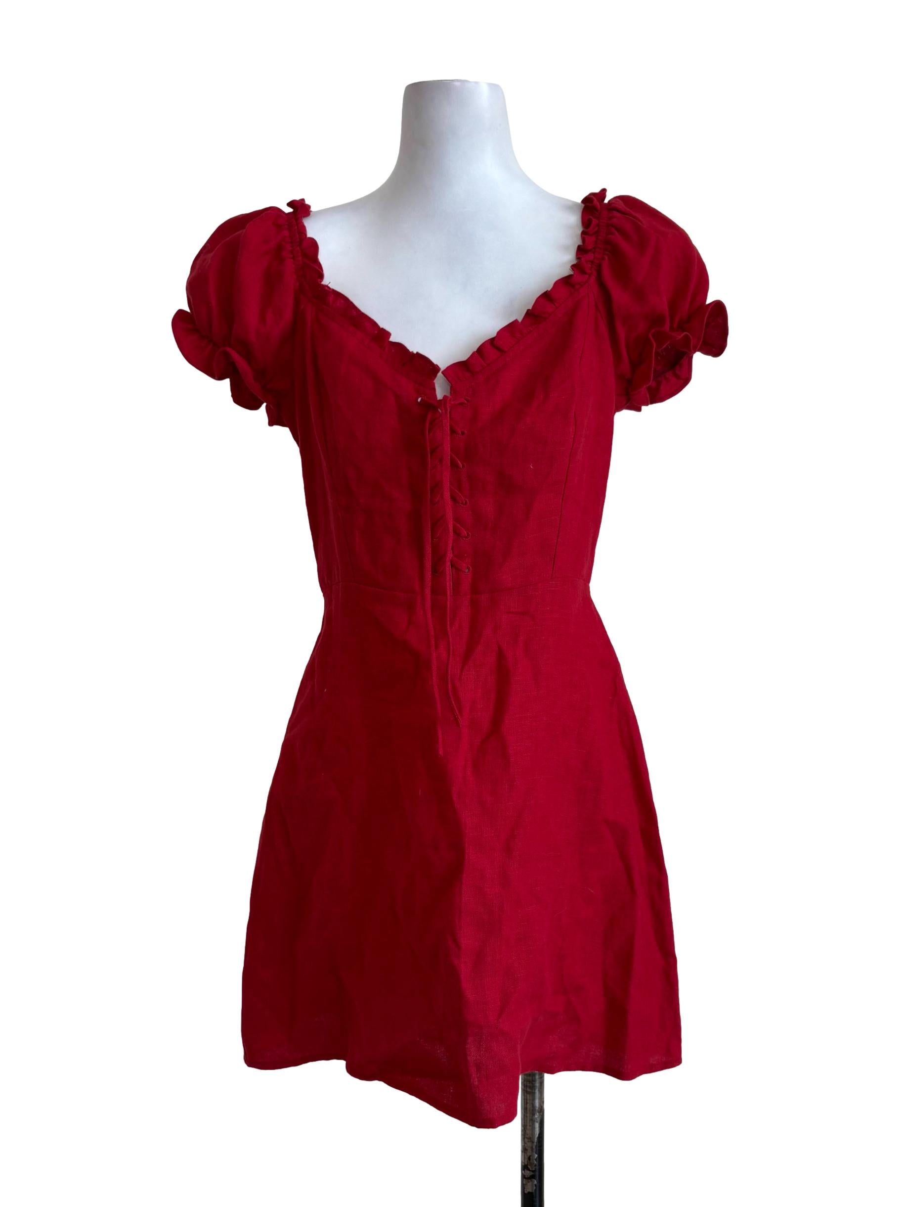Crimson Red Peasant A-Line Dress