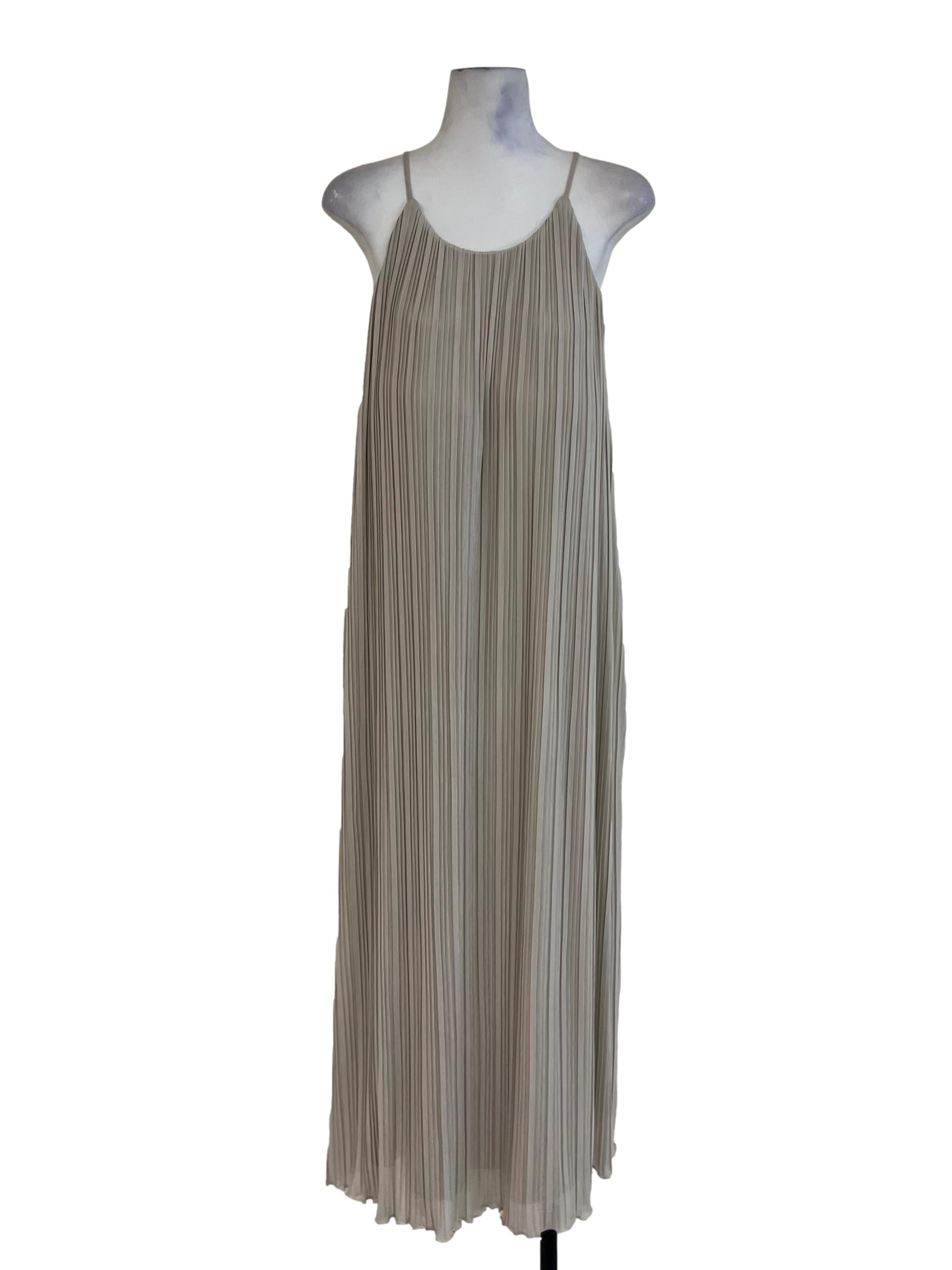 Beige Pleated Shift Dress