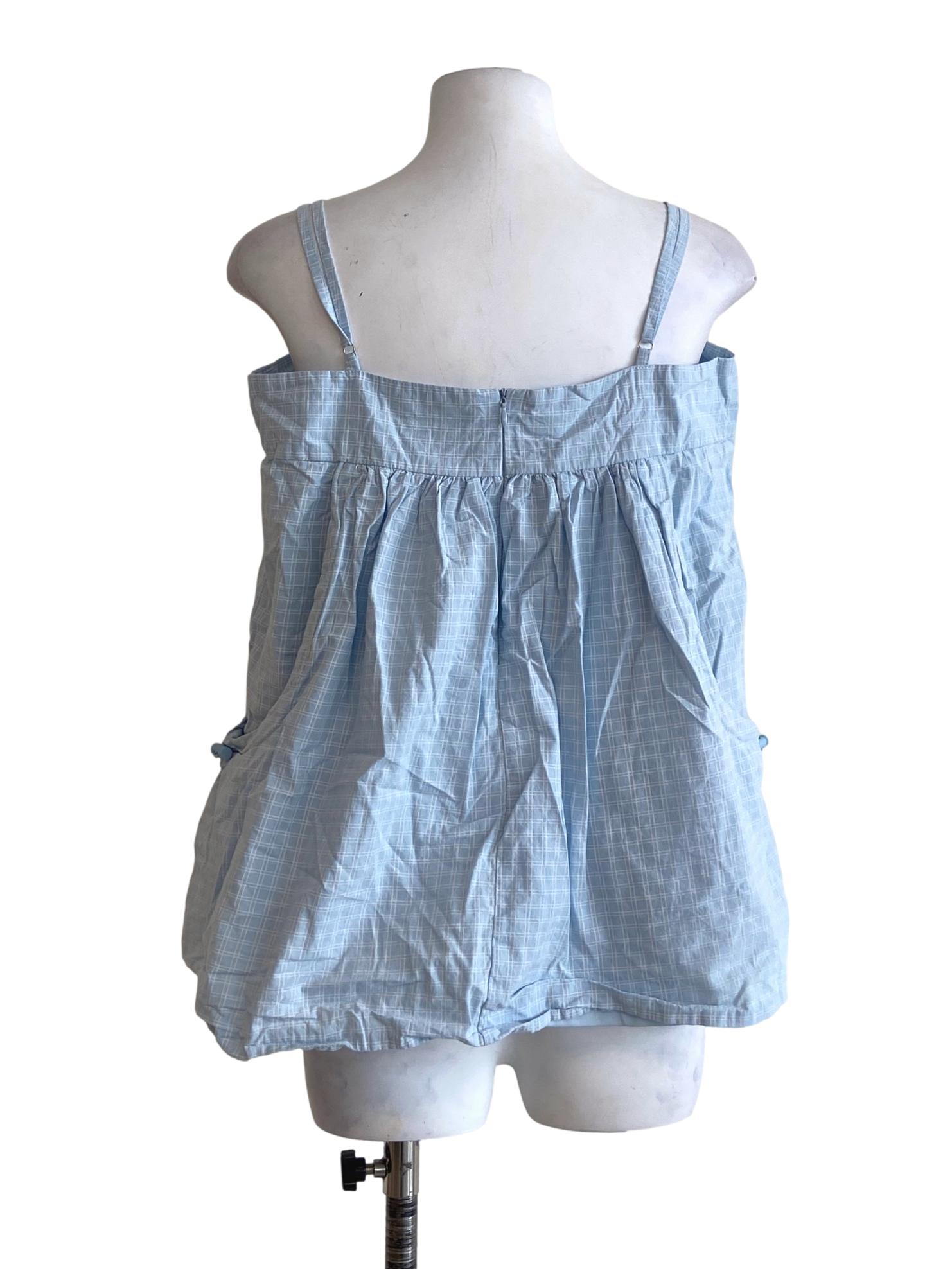 Sky Blue Sleeveless Tartan Top