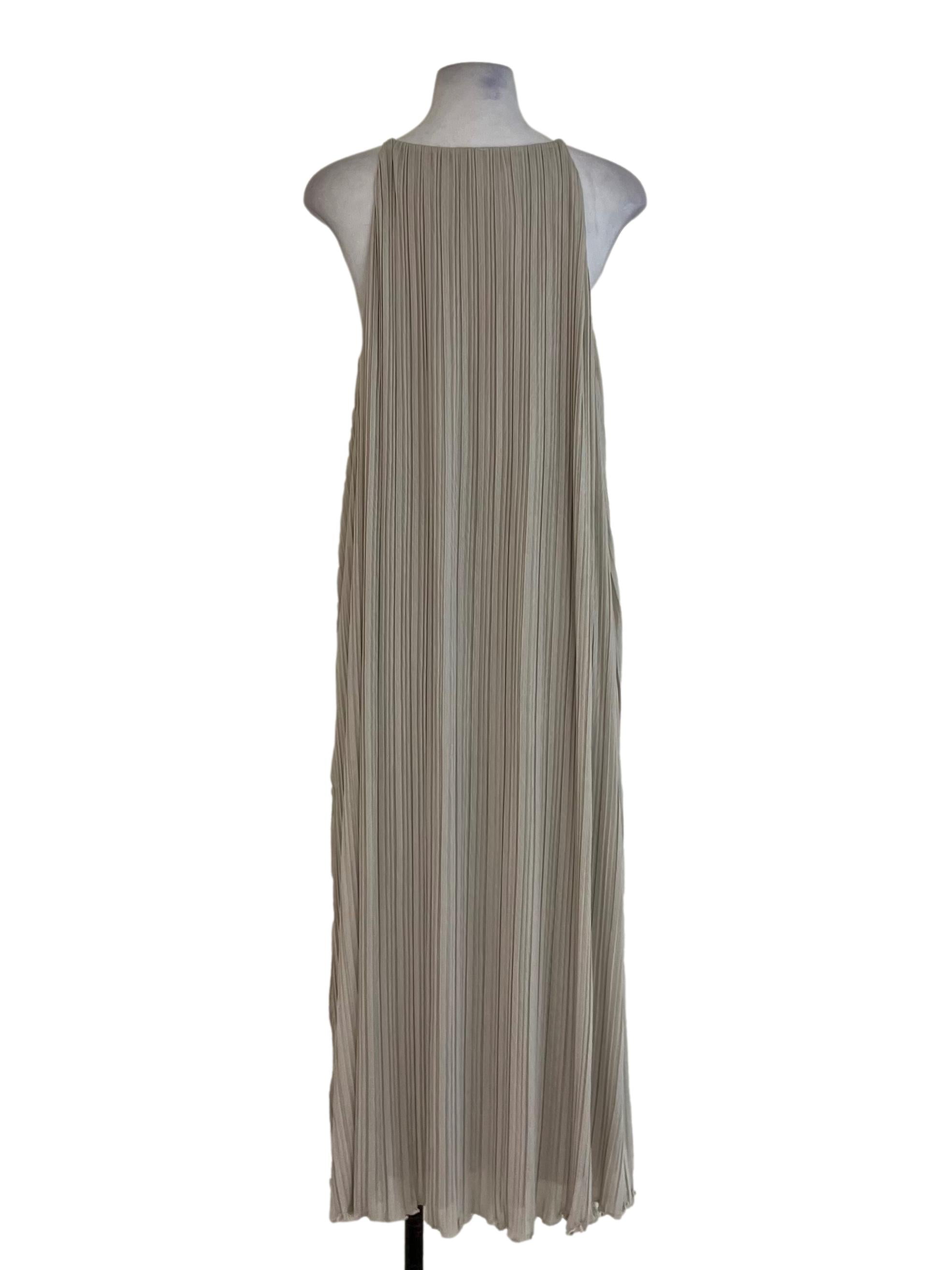 Beige Pleated Shift Dress