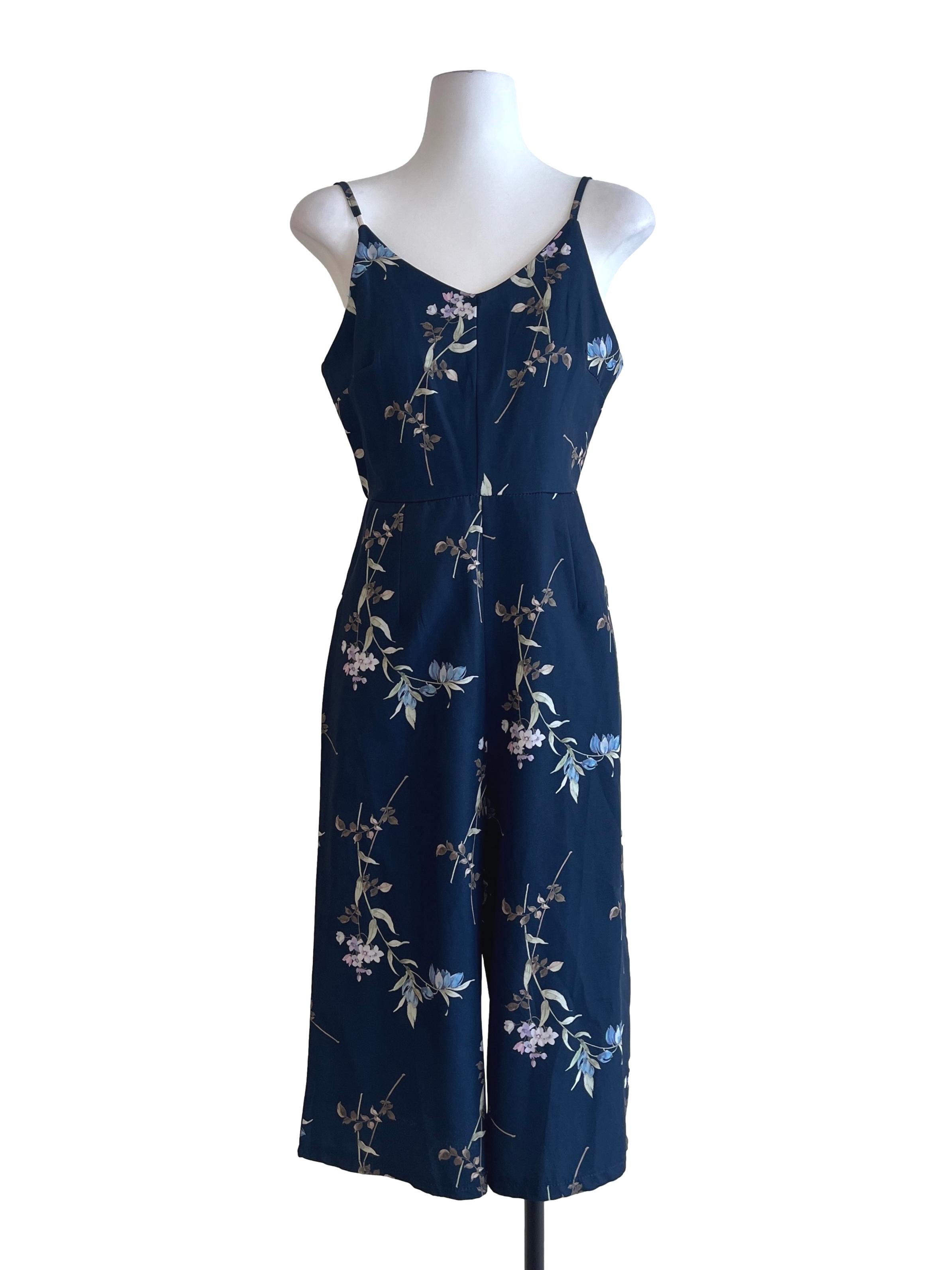 Peacock Blue Floral Print Jumpsuit