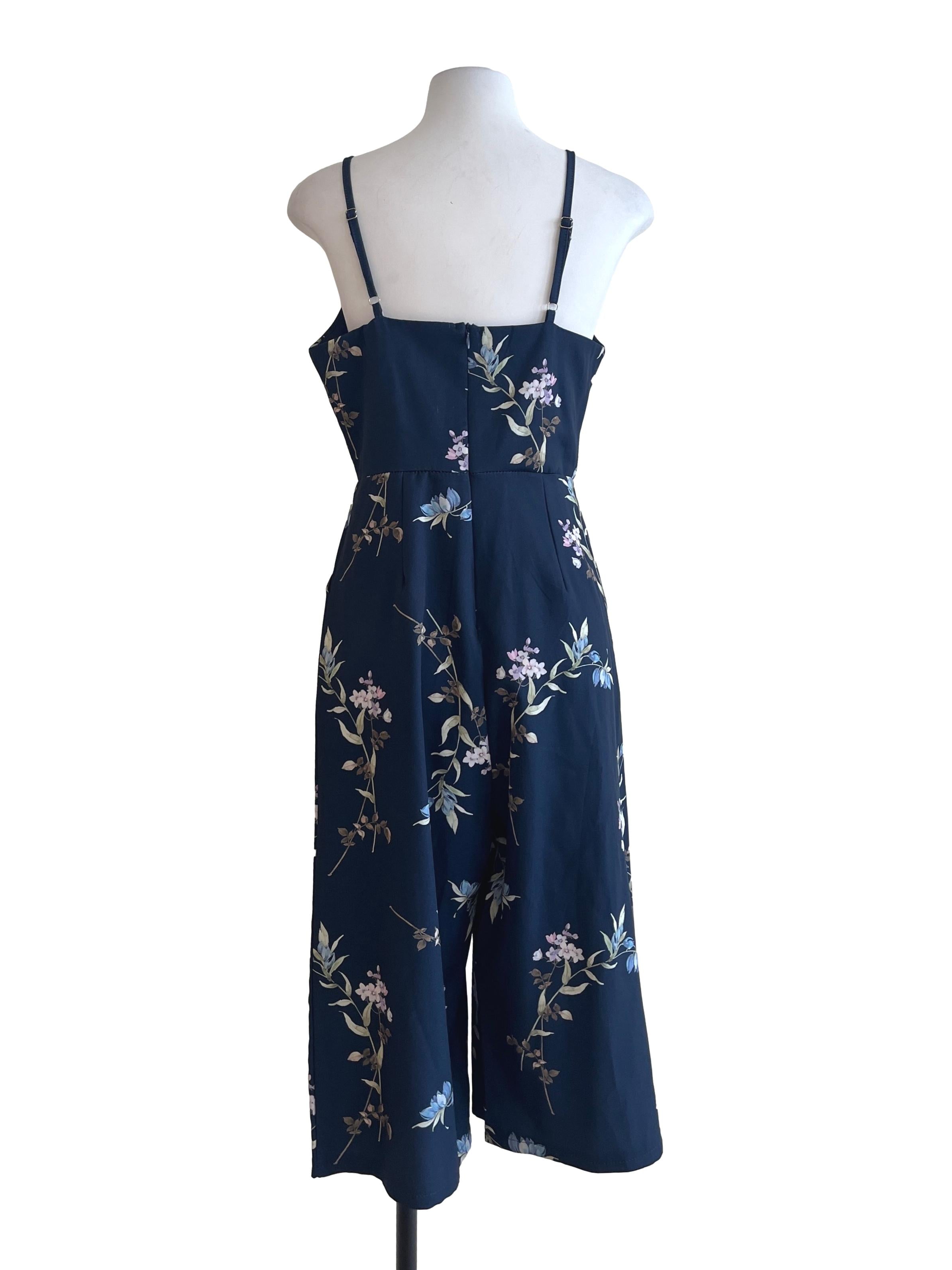 Peacock Blue Floral Print Jumpsuit
