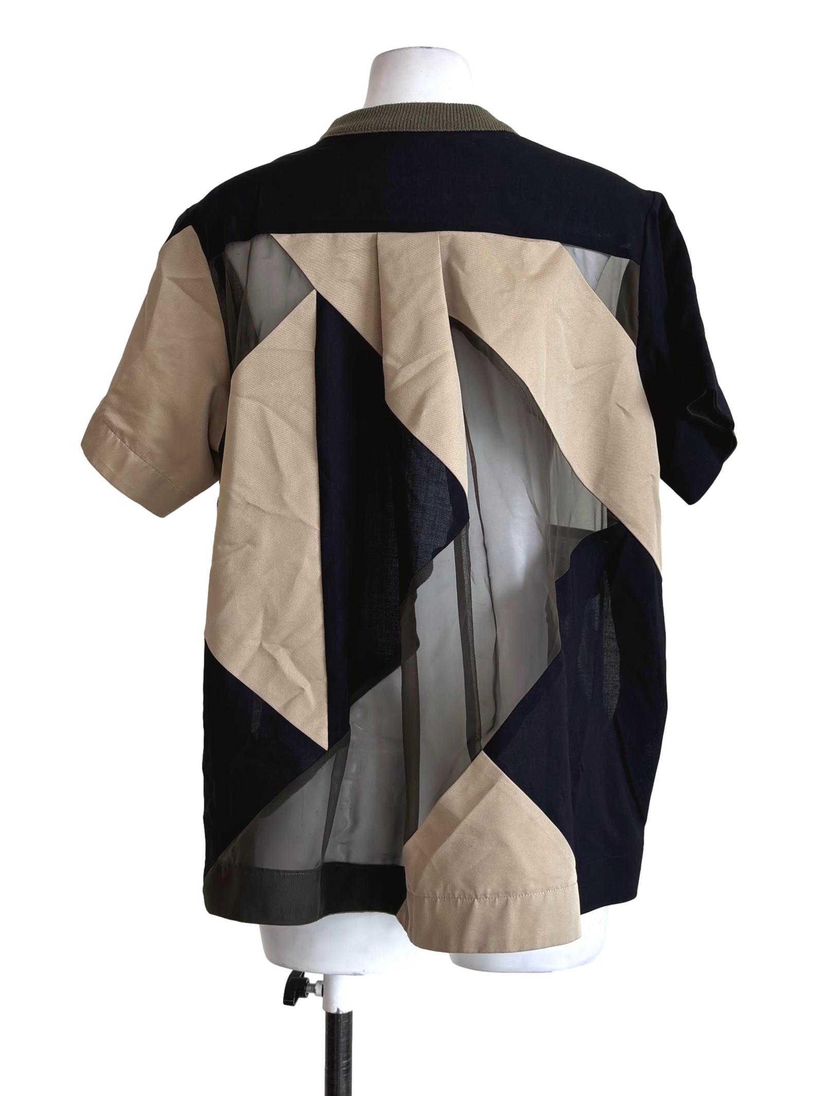 Army Green Beige Sheer  Patterned Top