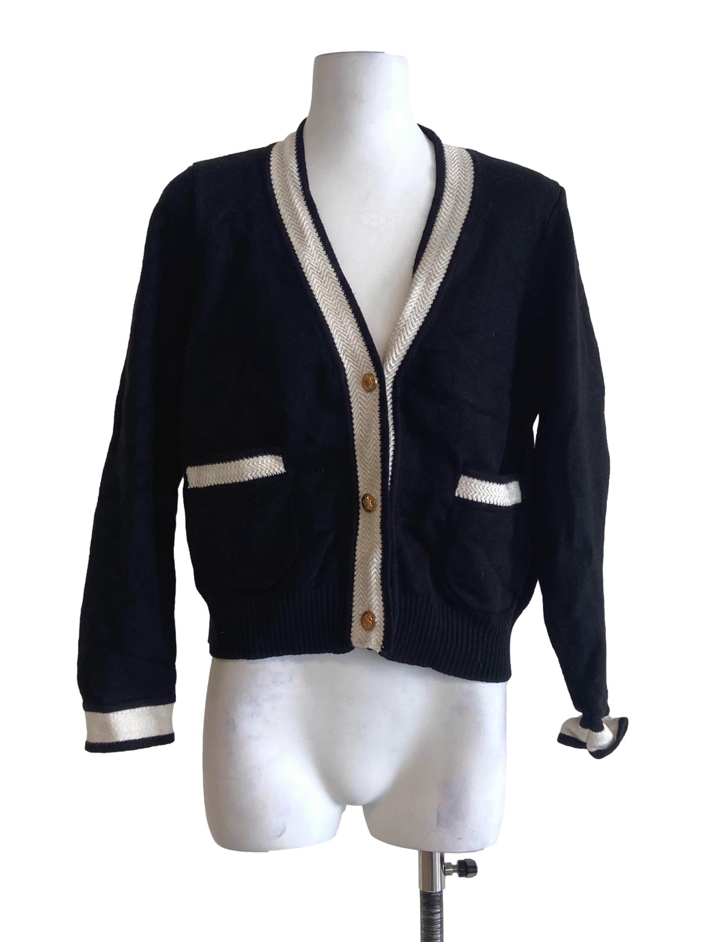 Black & White Knitted Button Down Cardigan