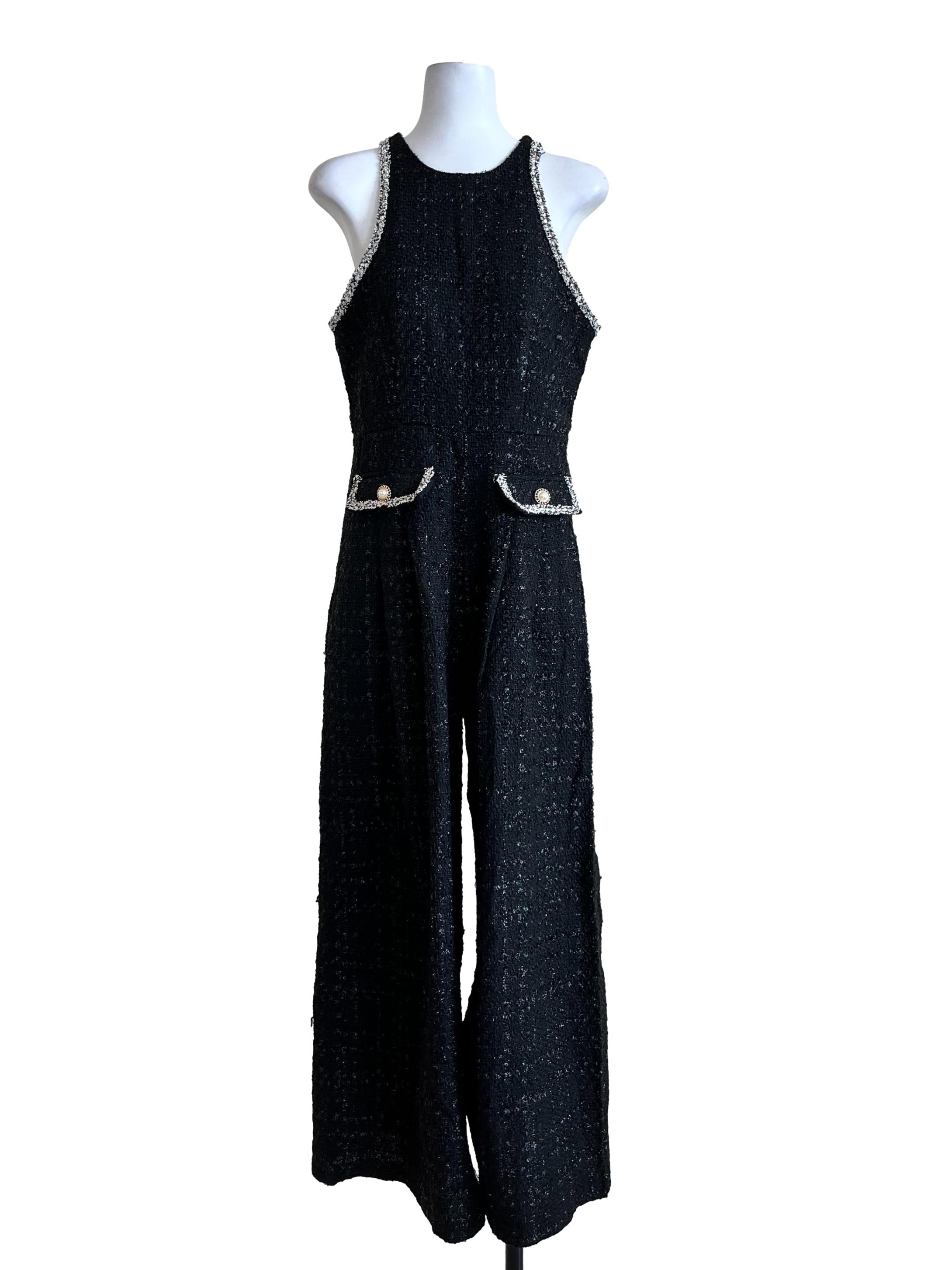Black Pattern Back Zip Jumpsuit