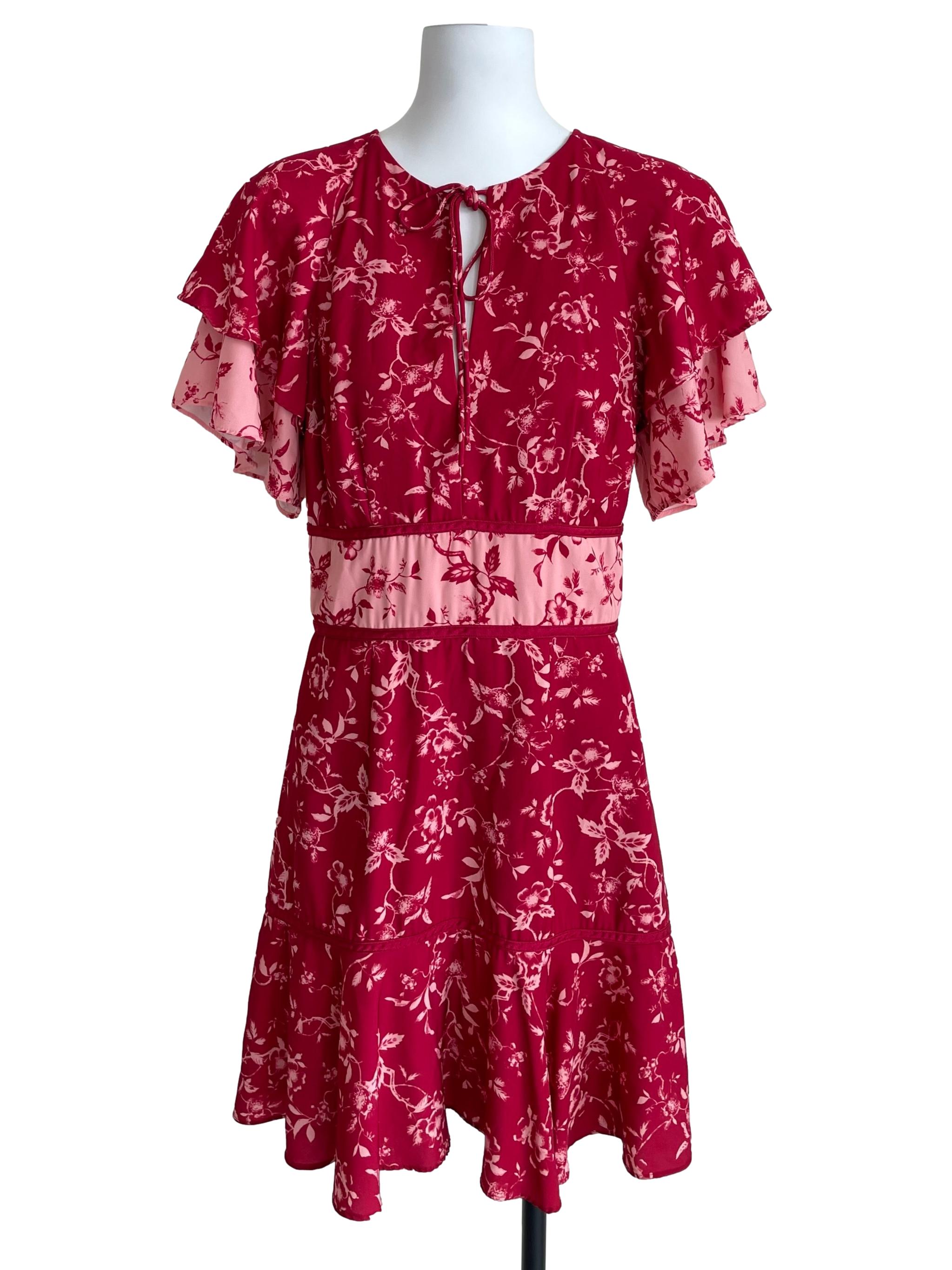 Berry Red Floral Ciccular Cap Dress