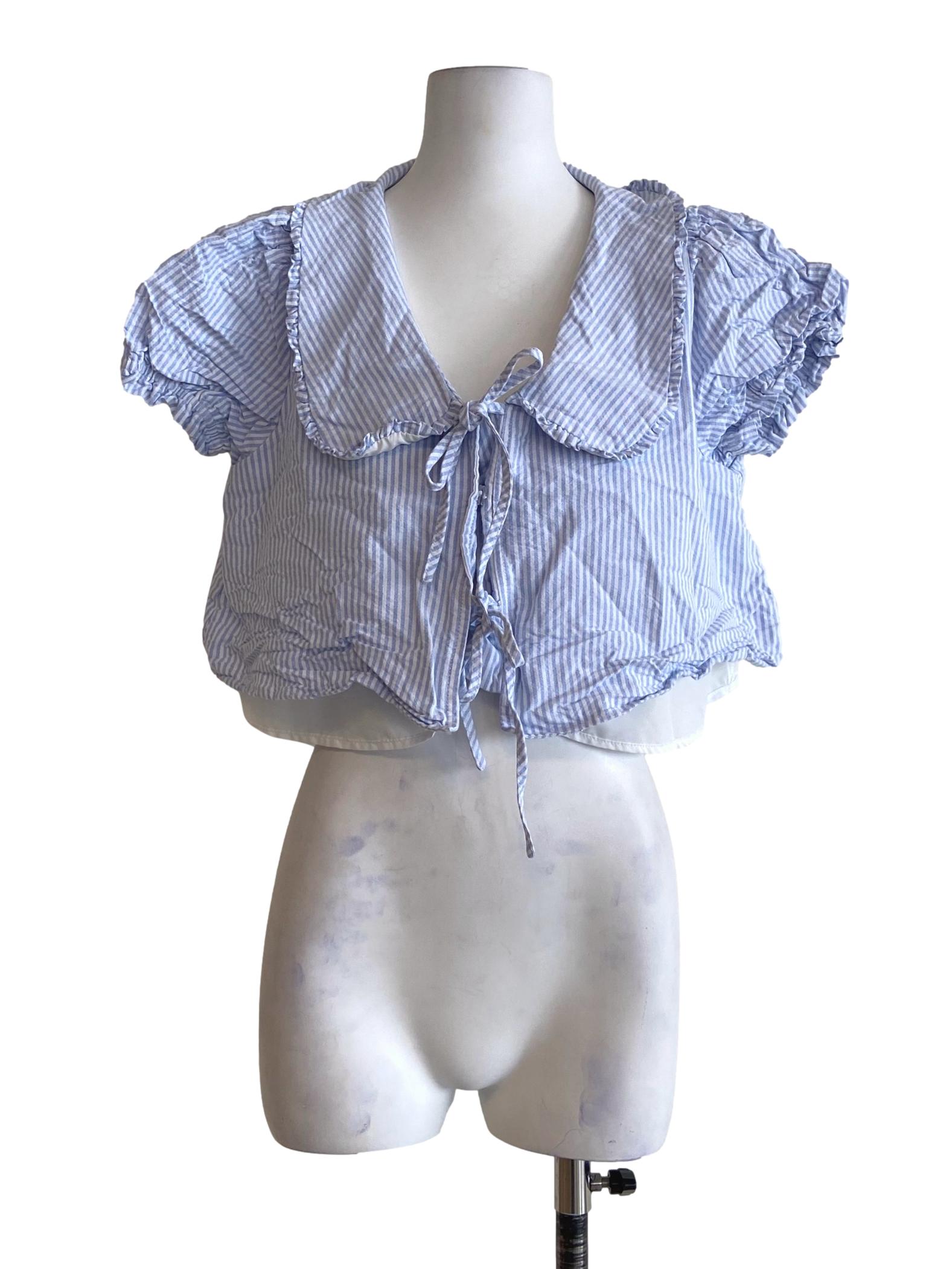 Blue & White Stripe Crop Blouse