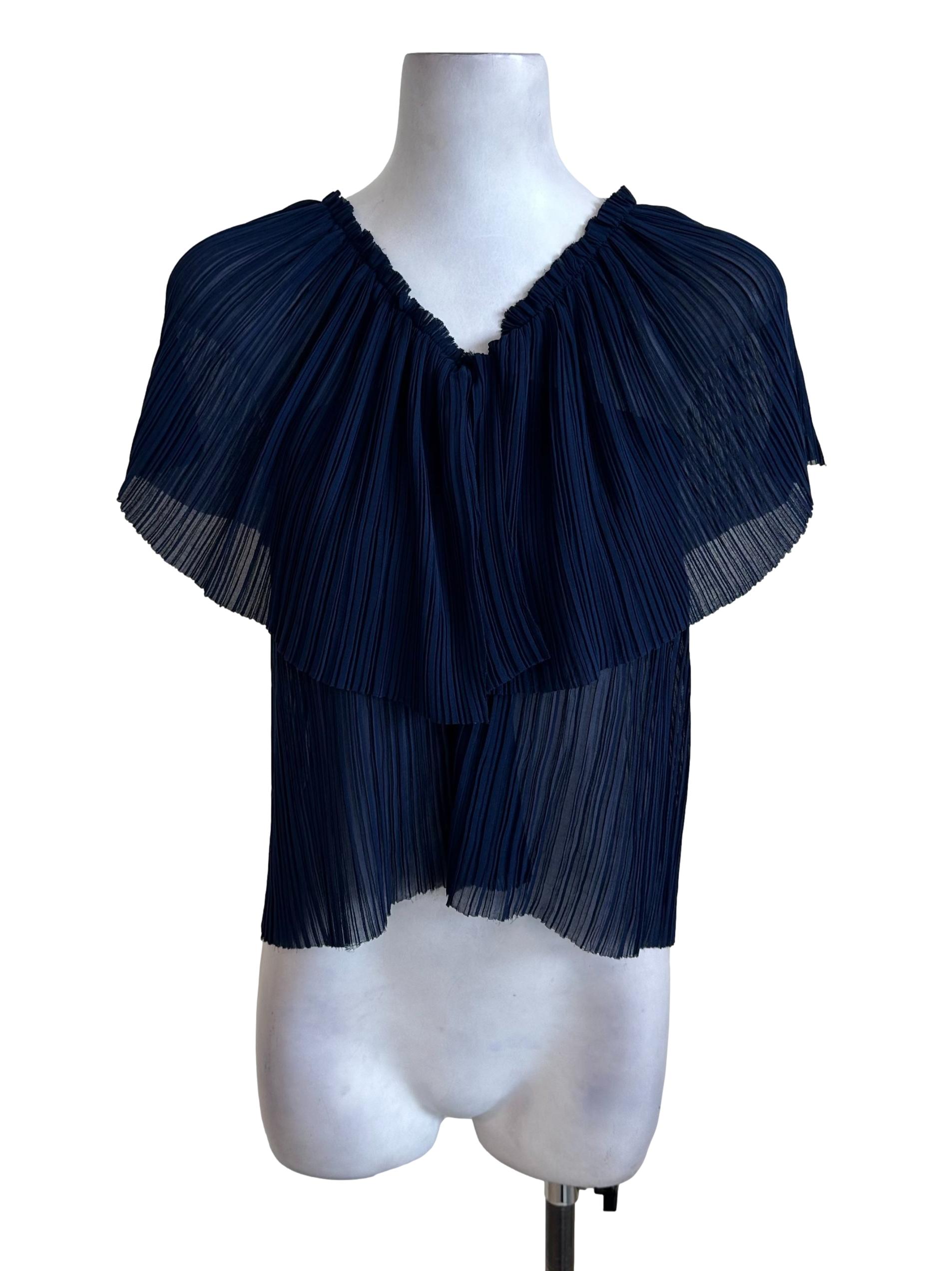 Navy Blue Pleated Cape Top