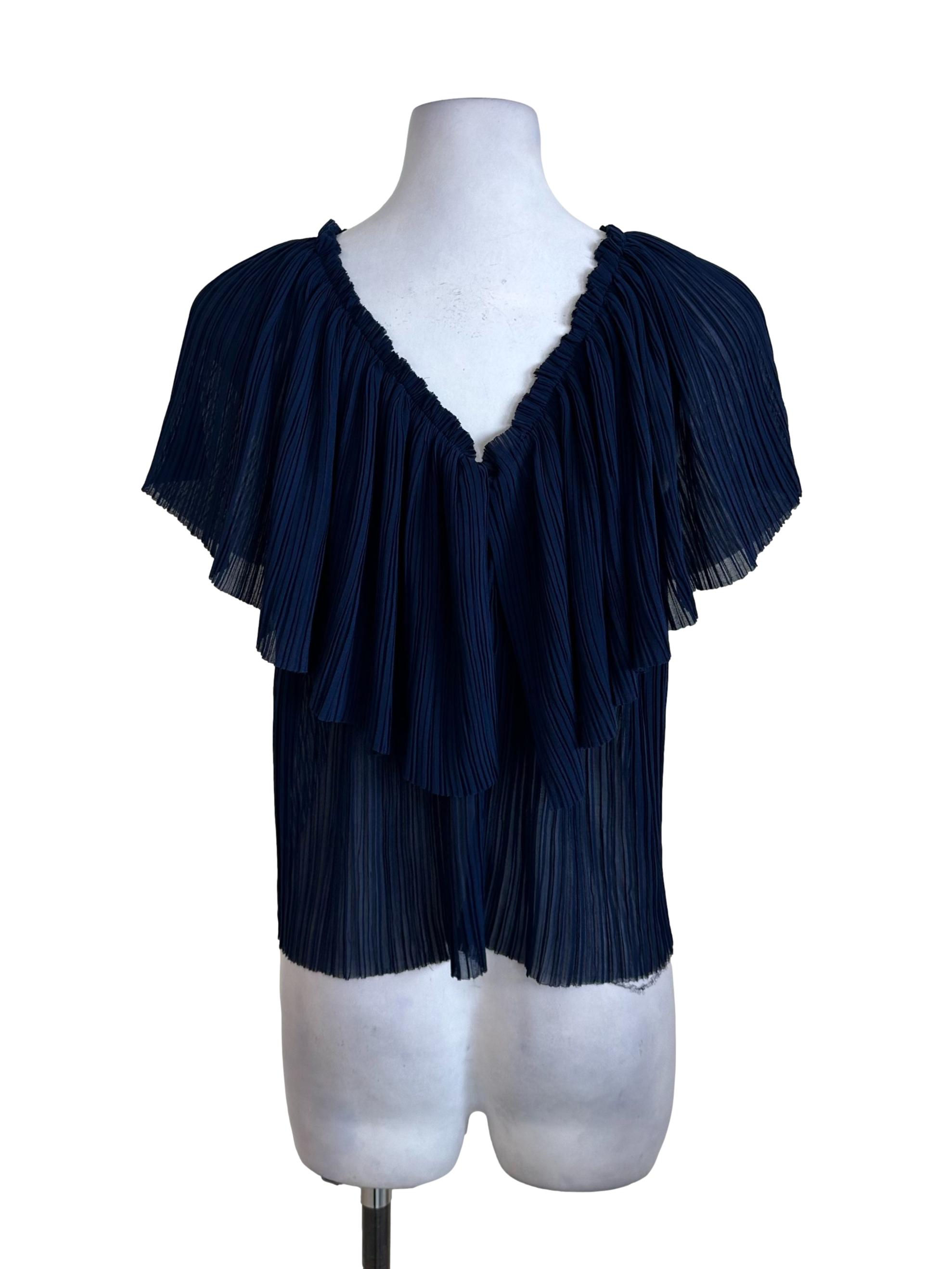 Navy Blue Pleated Cape Top